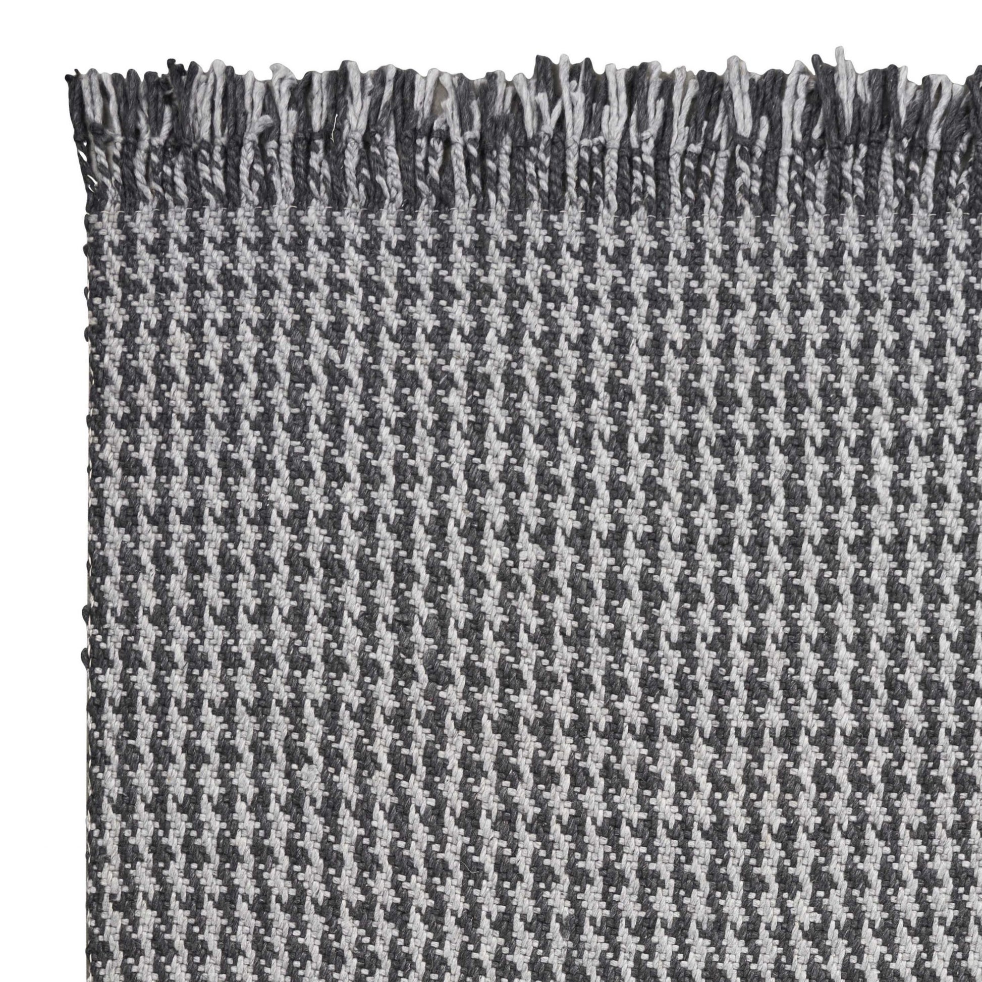 8' X 10' Gray And Light Gray Wool Houndstooth Hand Woven Area Rug With Fringe-Area Rugs-DECOROLALA