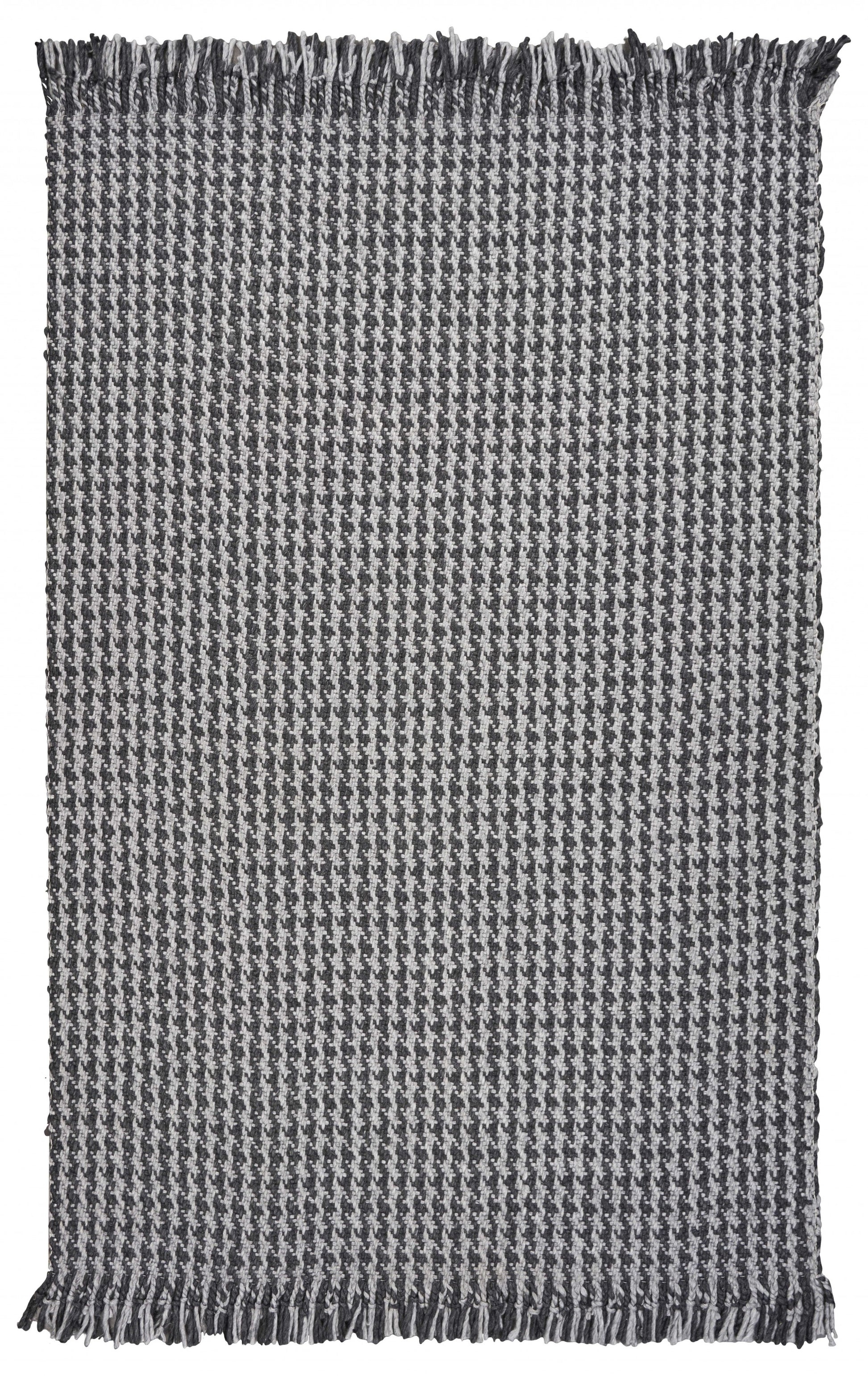 8' X 10' Gray And Light Gray Wool Houndstooth Hand Woven Area Rug With Fringe-Area Rugs-DECOROLALA