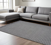 8' X 10' Gray And Light Gray Wool Houndstooth Hand Woven Area Rug With Fringe-Area Rugs-DECOROLALA