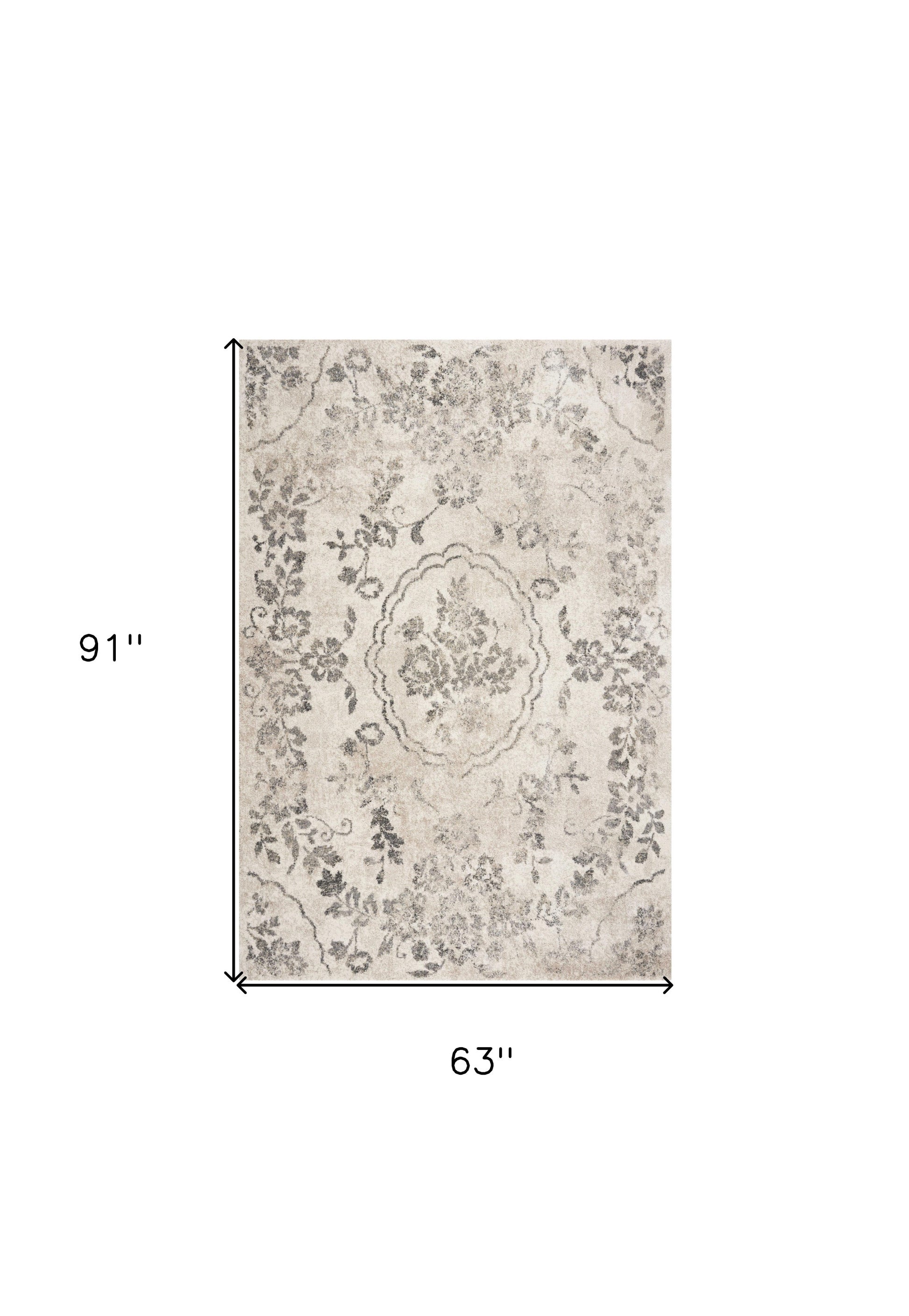 8' X 10' Gray And Tan Floral Distressed Area Rug-Area Rugs-DECOROLALA
