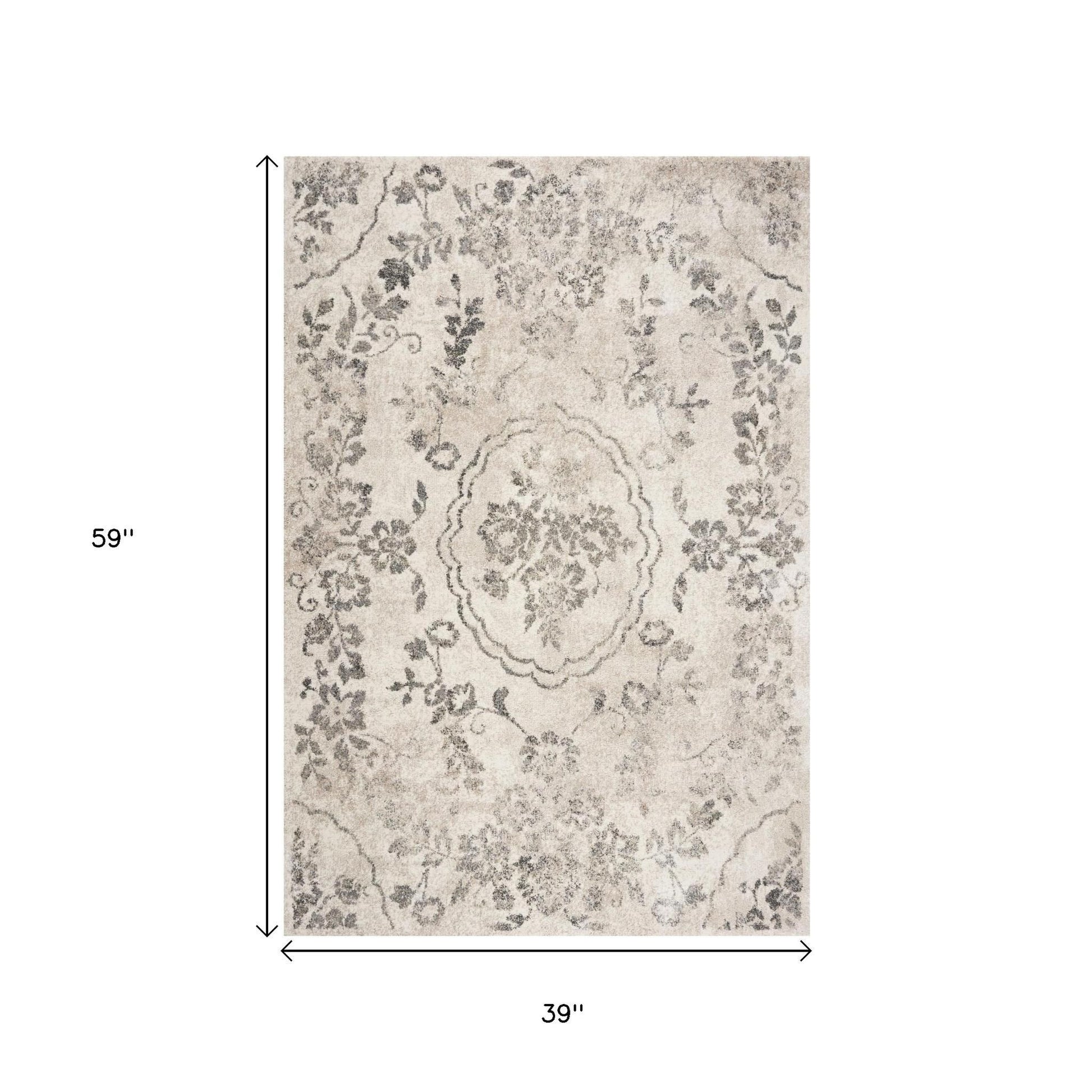 8' X 10' Gray And Tan Floral Distressed Area Rug-Area Rugs-DECOROLALA