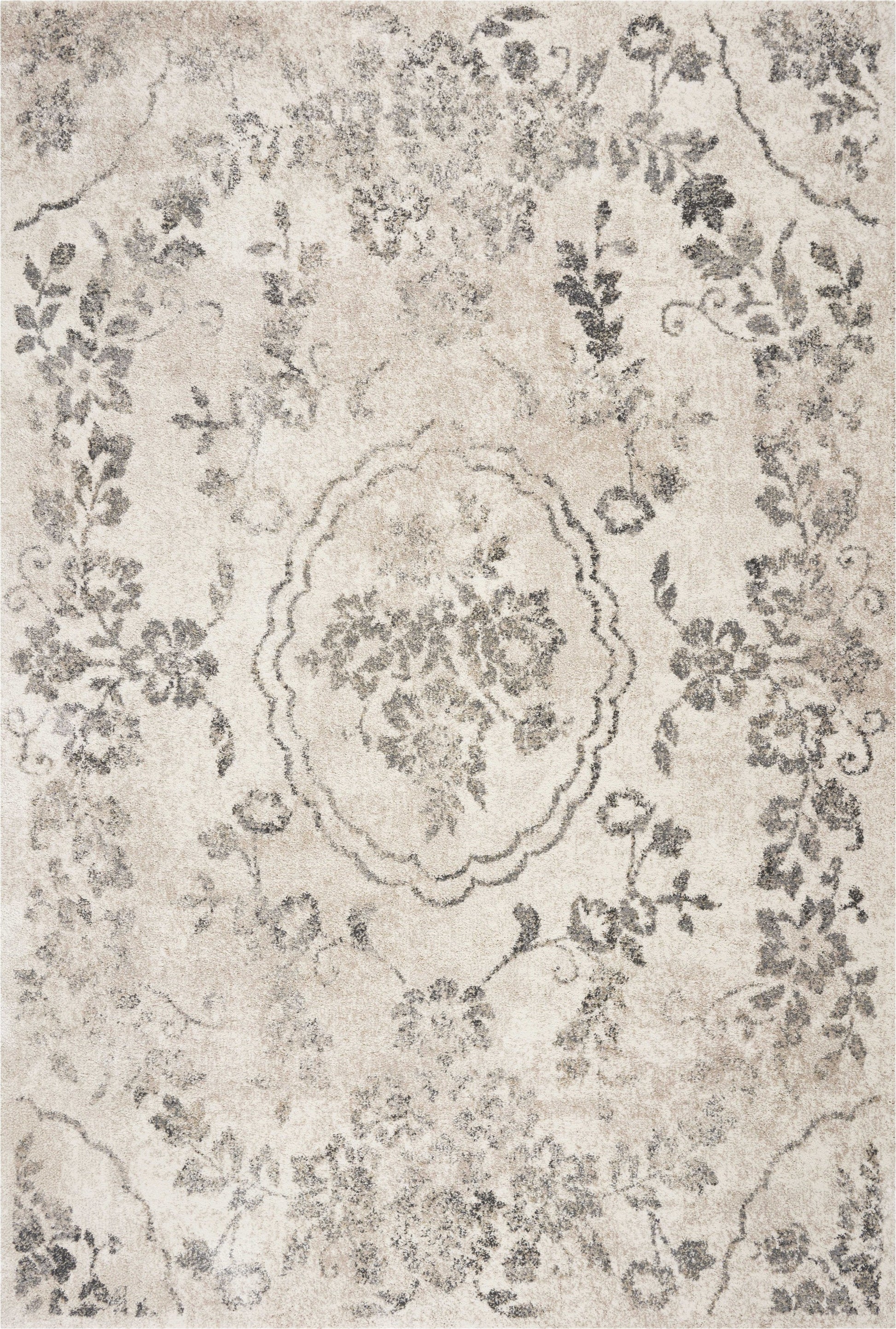 8' X 10' Gray And Tan Floral Distressed Area Rug-Area Rugs-DECOROLALA