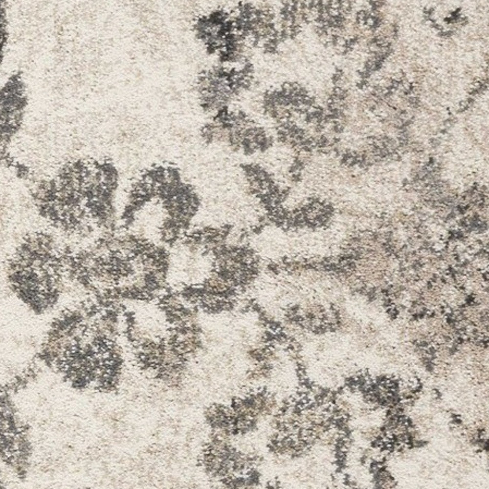 8' X 10' Gray And Tan Floral Distressed Area Rug-Area Rugs-DECOROLALA