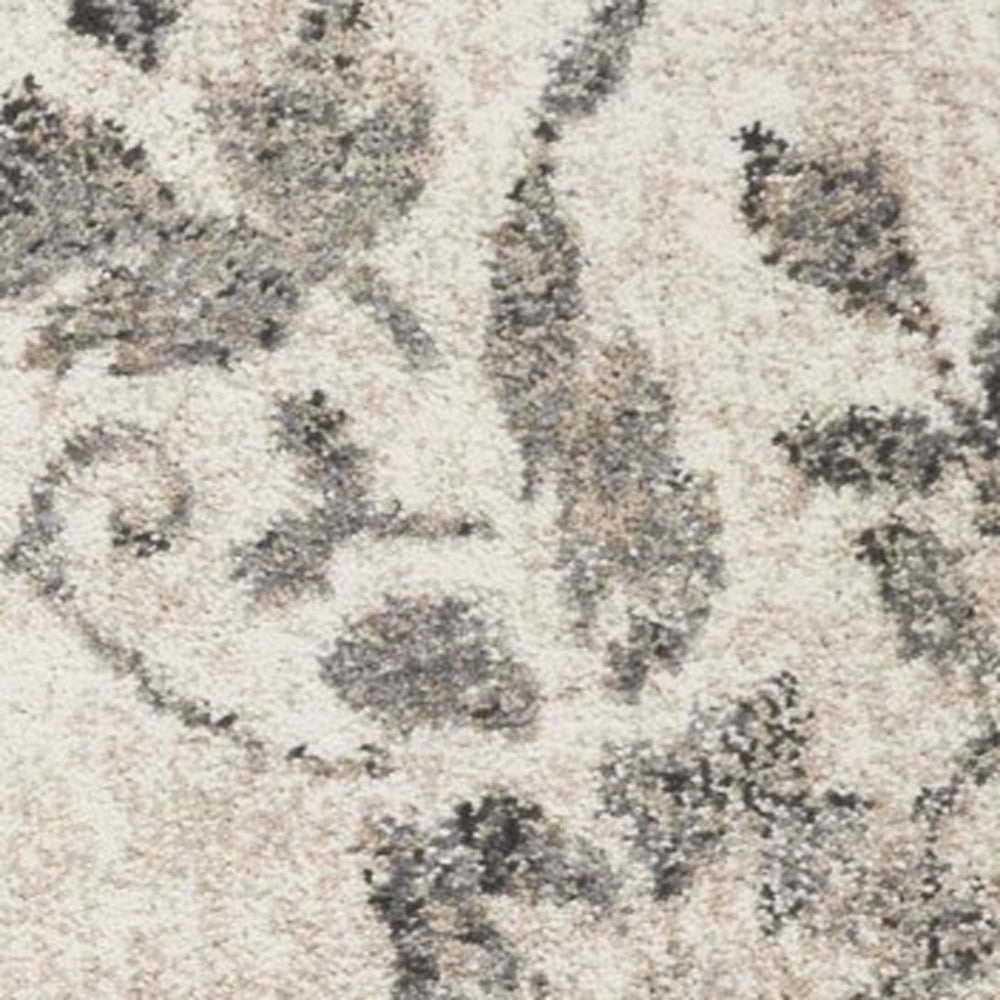 8' X 10' Gray And Tan Floral Distressed Area Rug-Area Rugs-DECOROLALA