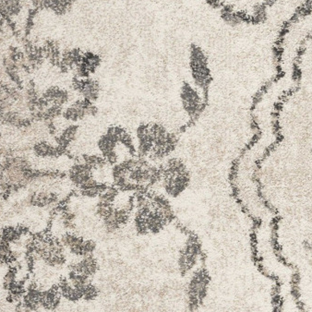 8' X 10' Gray And Tan Floral Distressed Area Rug-Area Rugs-DECOROLALA