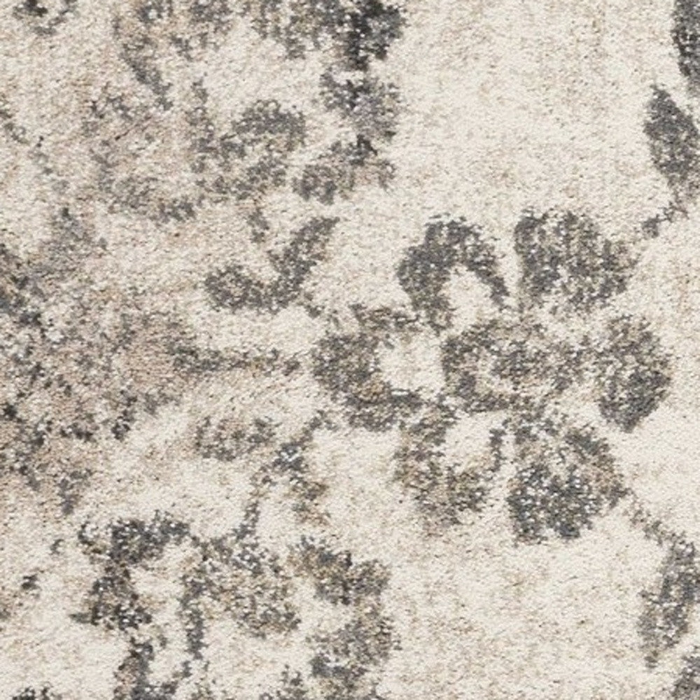 8' X 10' Gray And Tan Floral Distressed Area Rug-Area Rugs-DECOROLALA