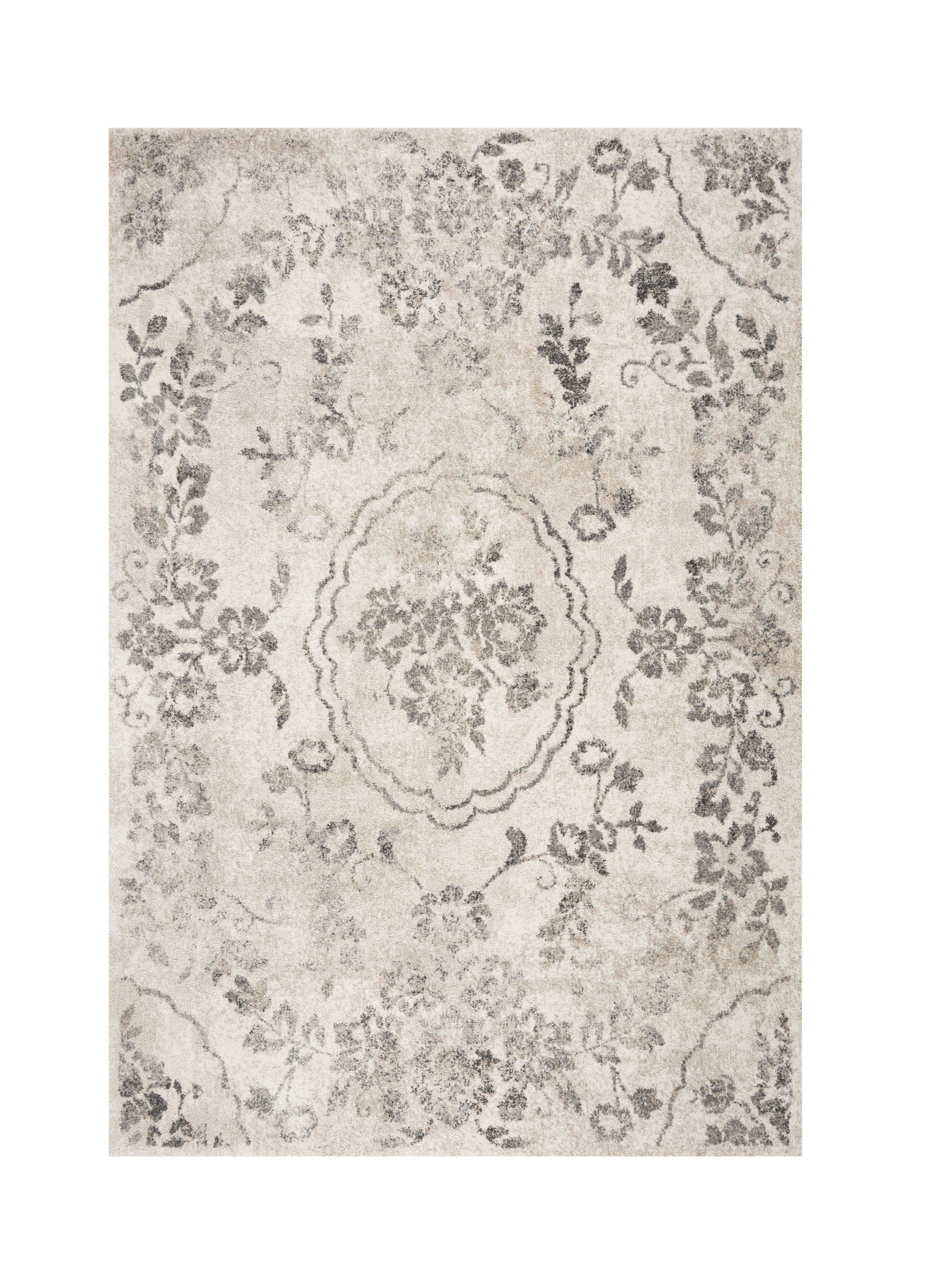 8' X 10' Gray And Tan Floral Distressed Area Rug-Area Rugs-DECOROLALA