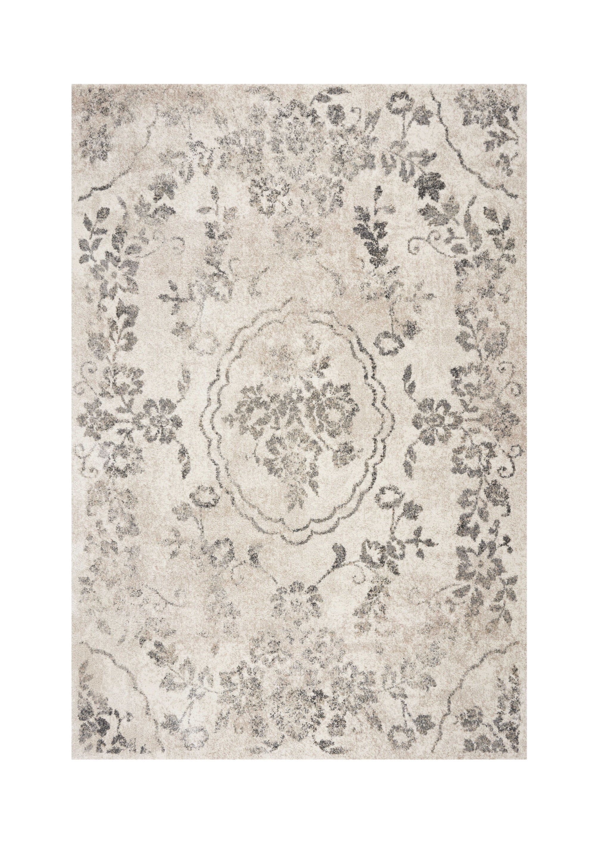 8' X 10' Gray And Tan Floral Distressed Area Rug-Area Rugs-DECOROLALA
