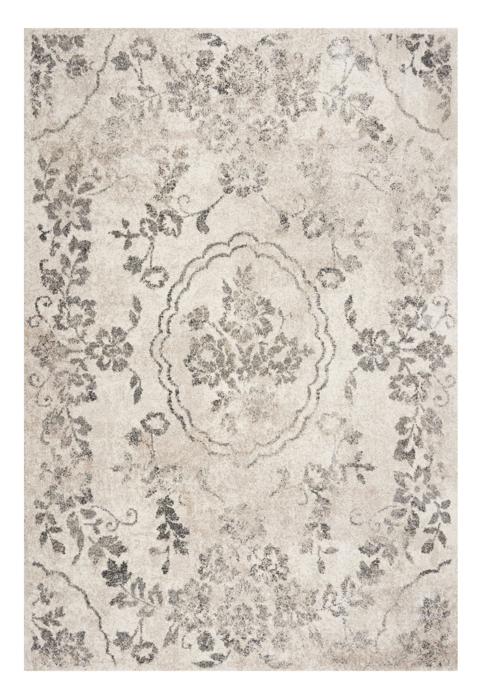 8' X 10' Gray And Tan Floral Distressed Area Rug-Area Rugs-DECOROLALA