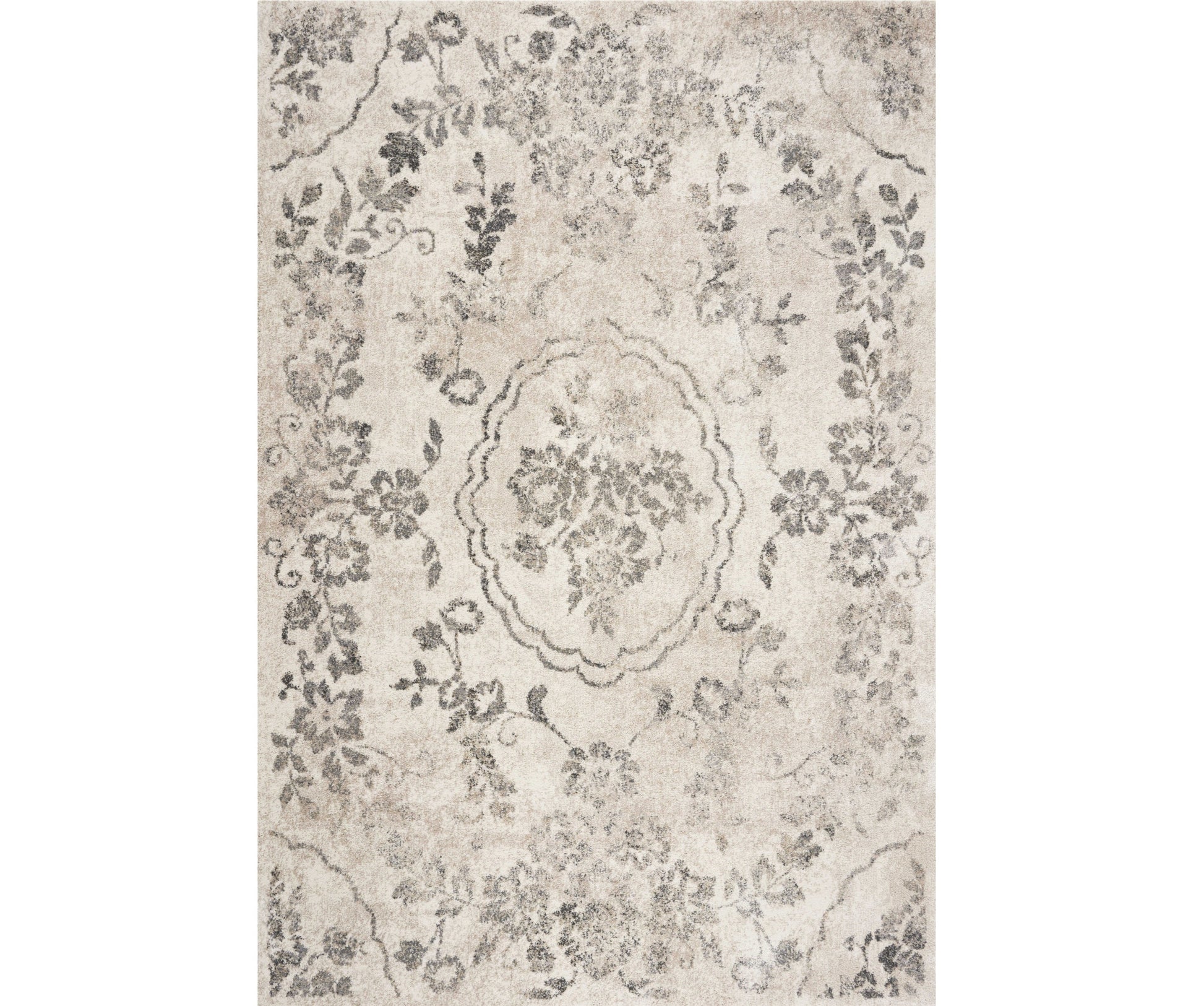 8' X 10' Gray And Tan Floral Distressed Area Rug-Area Rugs-DECOROLALA