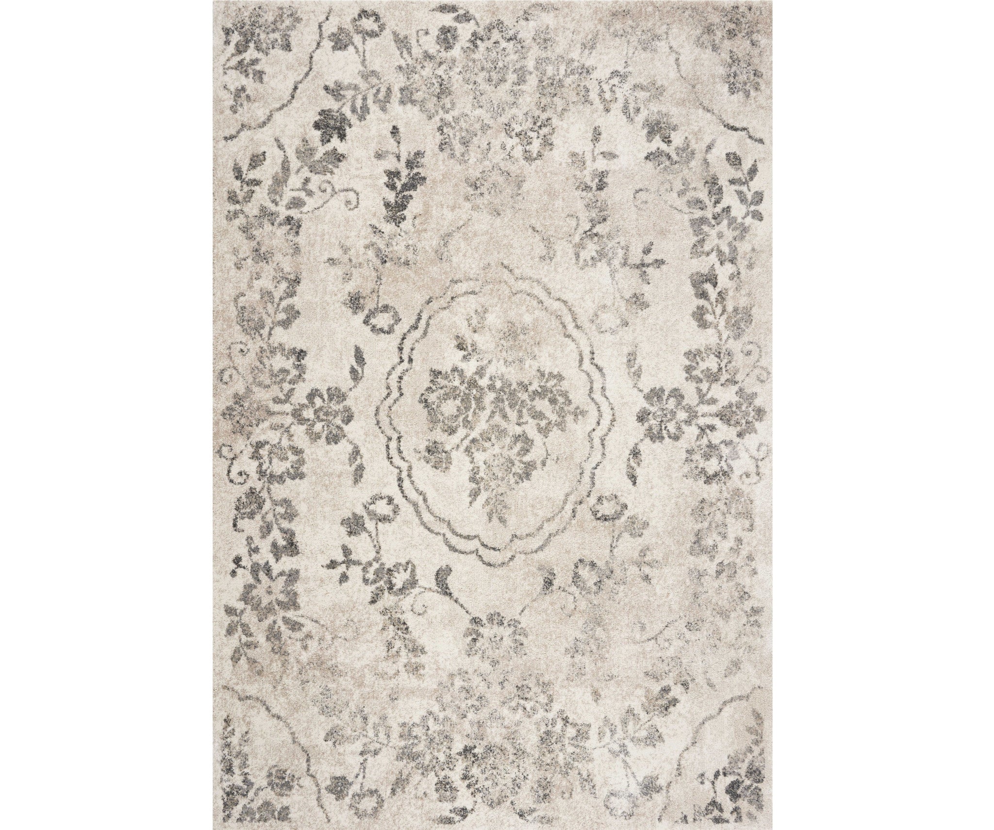 8' X 10' Gray And Tan Floral Distressed Area Rug-Area Rugs-DECOROLALA