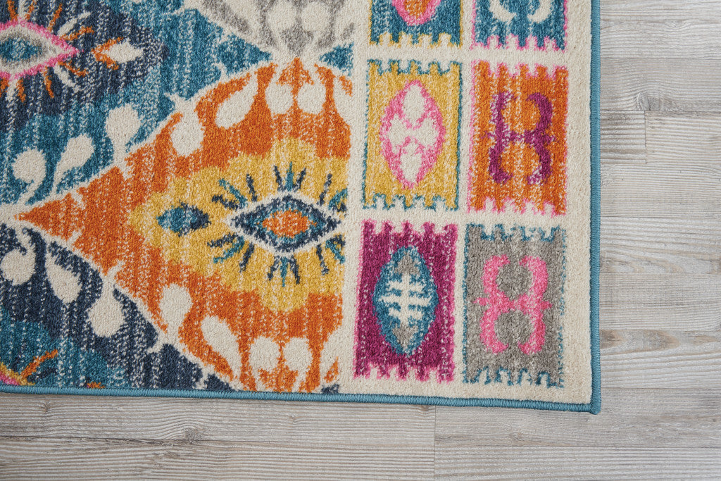 8' X 10' Gray Blue And Orange Ogee Distressed Area Rug-Area Rugs-DECOROLALA