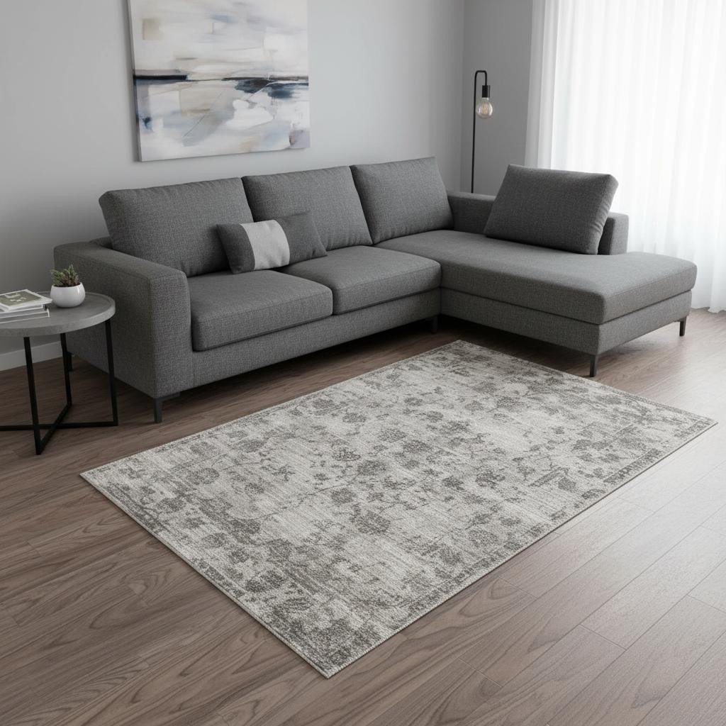 8' X 10' Gray Floral Medallion Hand Loomed Area Rug-Area Rugs-DECOROLALA