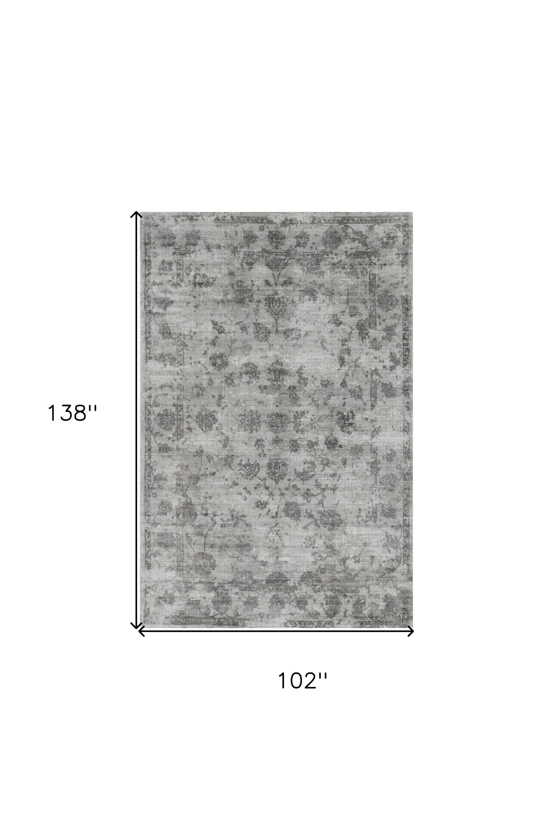 8' X 10' Gray Floral Medallion Hand Loomed Area Rug-Area Rugs-DECOROLALA