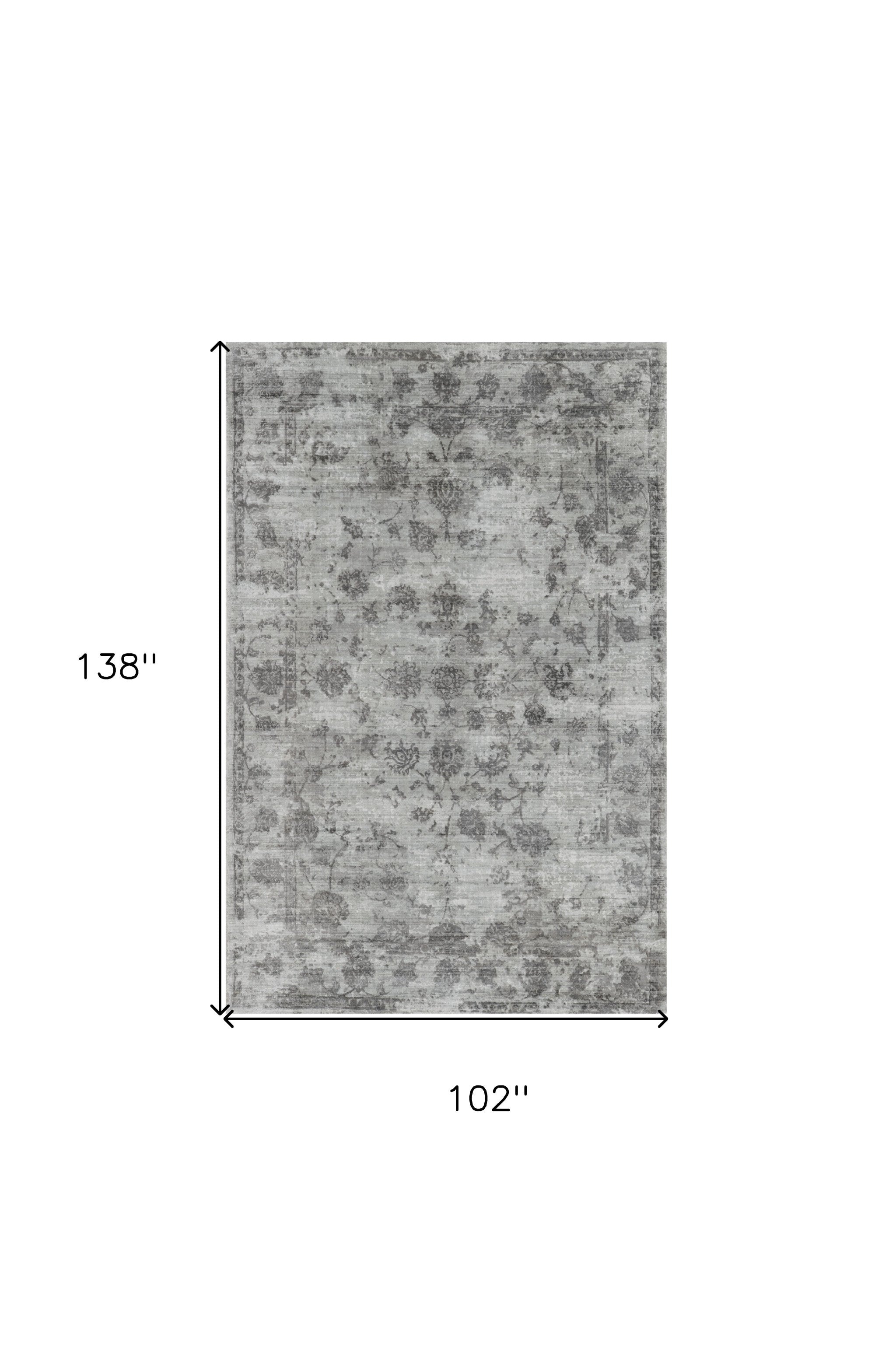 8' X 10' Gray Floral Medallion Hand Loomed Area Rug-Area Rugs-DECOROLALA