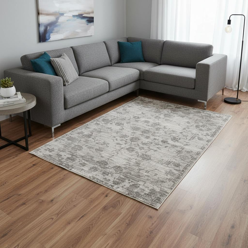 8' X 10' Gray Floral Medallion Hand Loomed Area Rug-Area Rugs-DECOROLALA