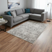 8' X 10' Gray Floral Medallion Hand Loomed Area Rug-Area Rugs-DECOROLALA