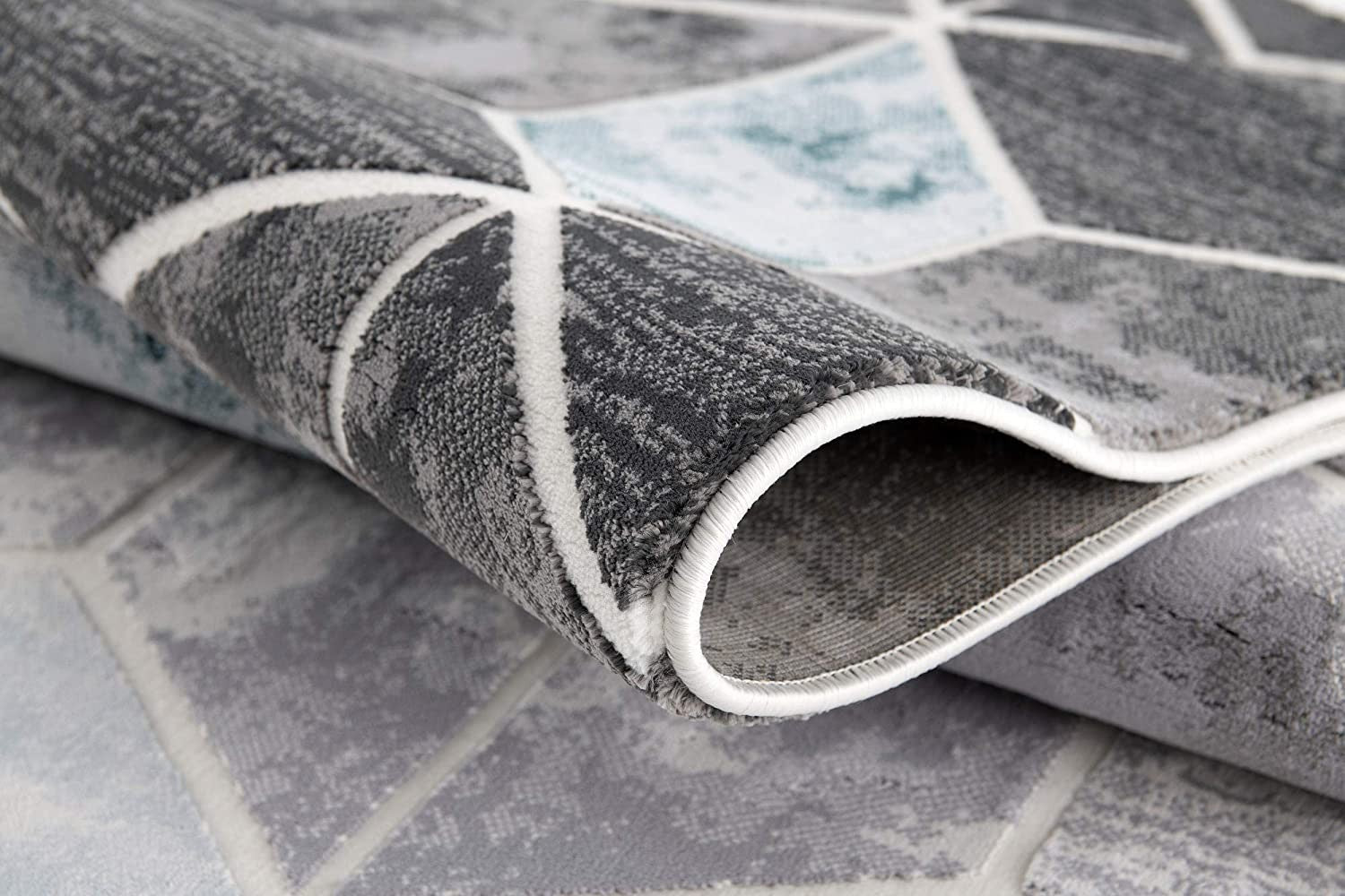 8' X 10' Gray Geometric Power Loom Area Rug-Area Rugs-DECOROLALA