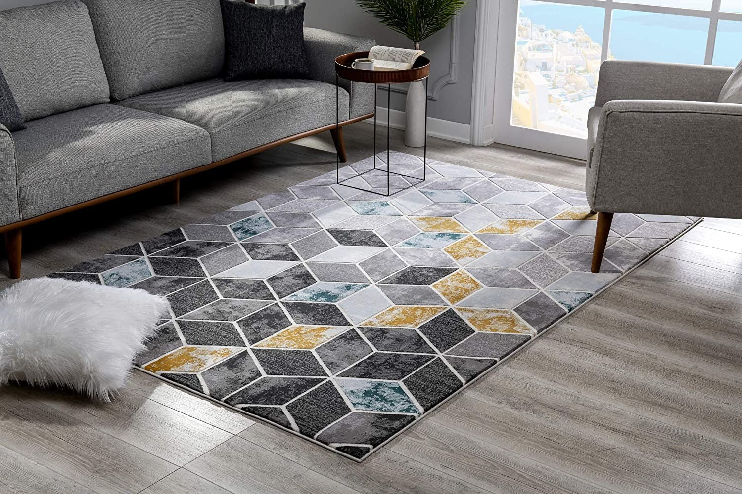 8' X 10' Gray Geometric Power Loom Area Rug-Area Rugs-DECOROLALA