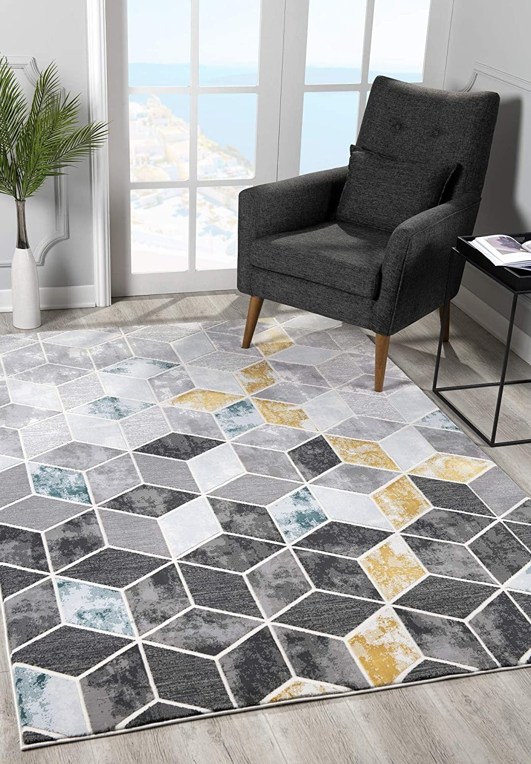 8' X 10' Gray Geometric Power Loom Area Rug-Area Rugs-DECOROLALA