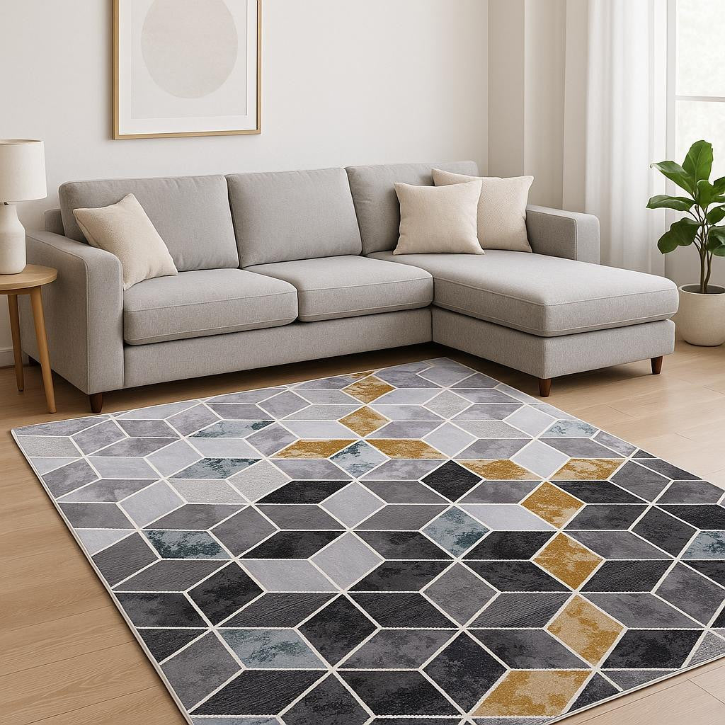 8' X 10' Gray Geometric Power Loom Area Rug-Area Rugs-DECOROLALA