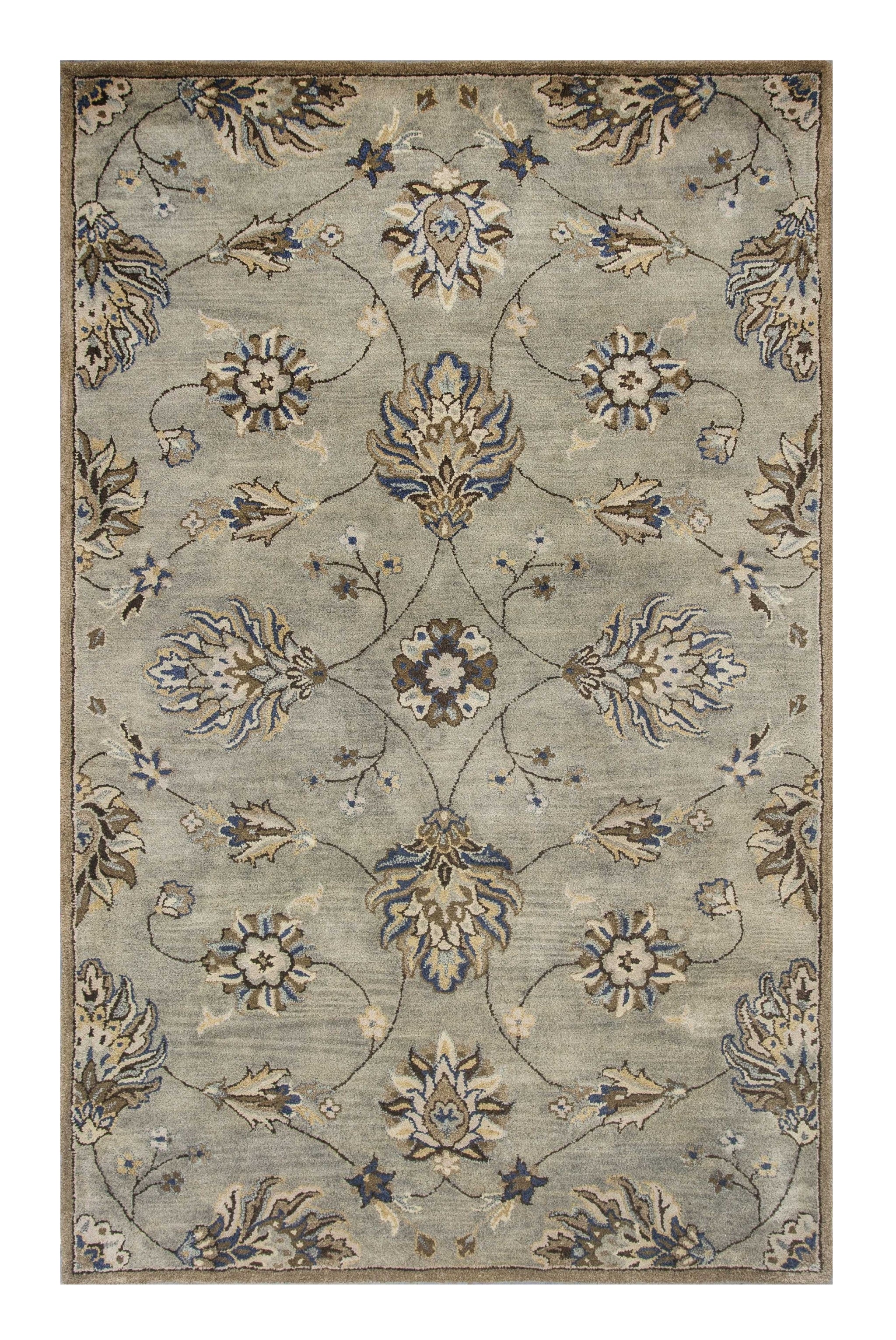 8' X 10' Gray Ivory And Brown Wool Floral Hand Tufted Area Rug-Area Rugs-DECOROLALA