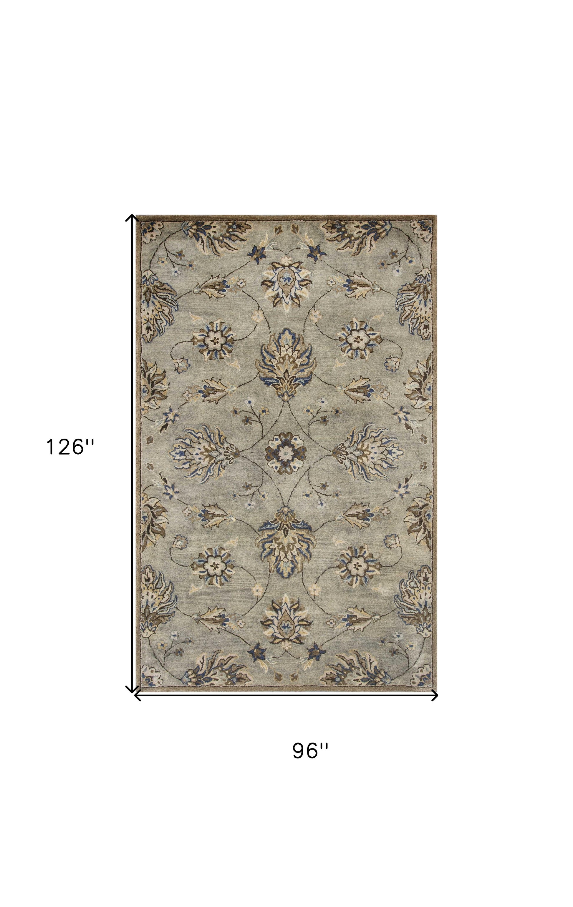 8' X 10' Gray Ivory And Brown Wool Floral Hand Tufted Area Rug-Area Rugs-DECOROLALA