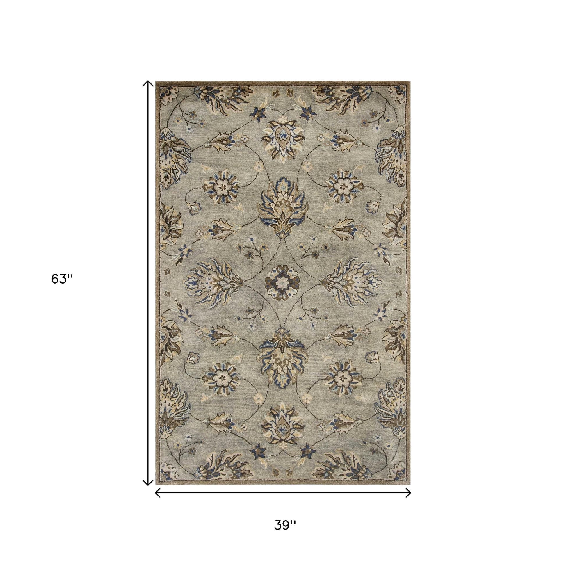8' X 10' Gray Ivory And Brown Wool Floral Hand Tufted Area Rug-Area Rugs-DECOROLALA