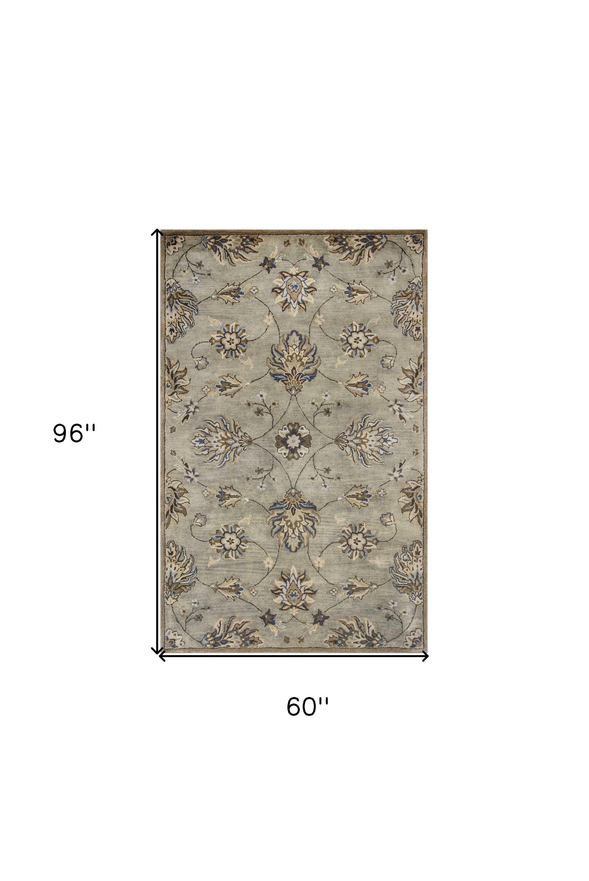 8' X 10' Gray Ivory And Brown Wool Floral Hand Tufted Area Rug-Area Rugs-DECOROLALA