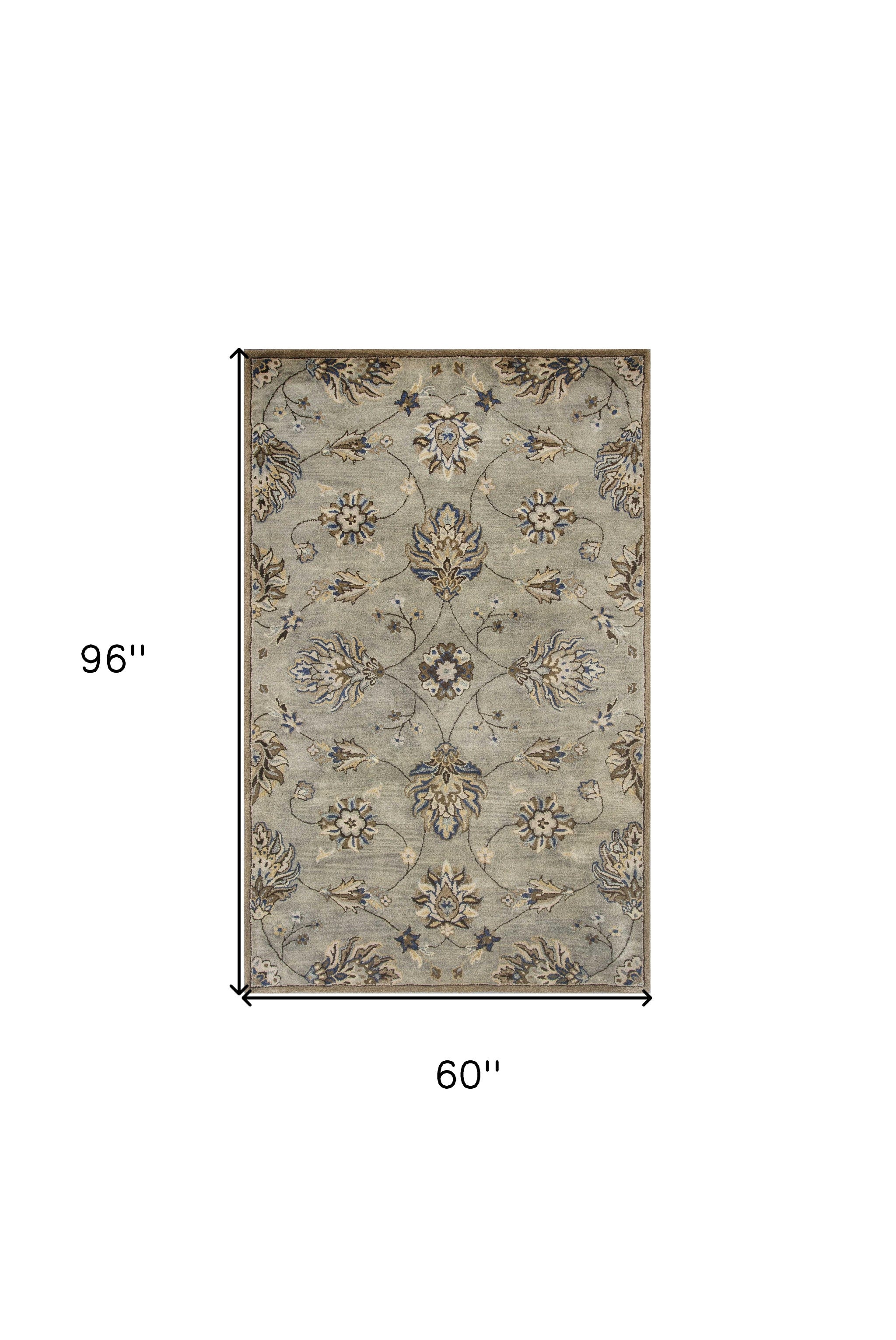 8' X 10' Gray Ivory And Brown Wool Floral Hand Tufted Area Rug-Area Rugs-DECOROLALA