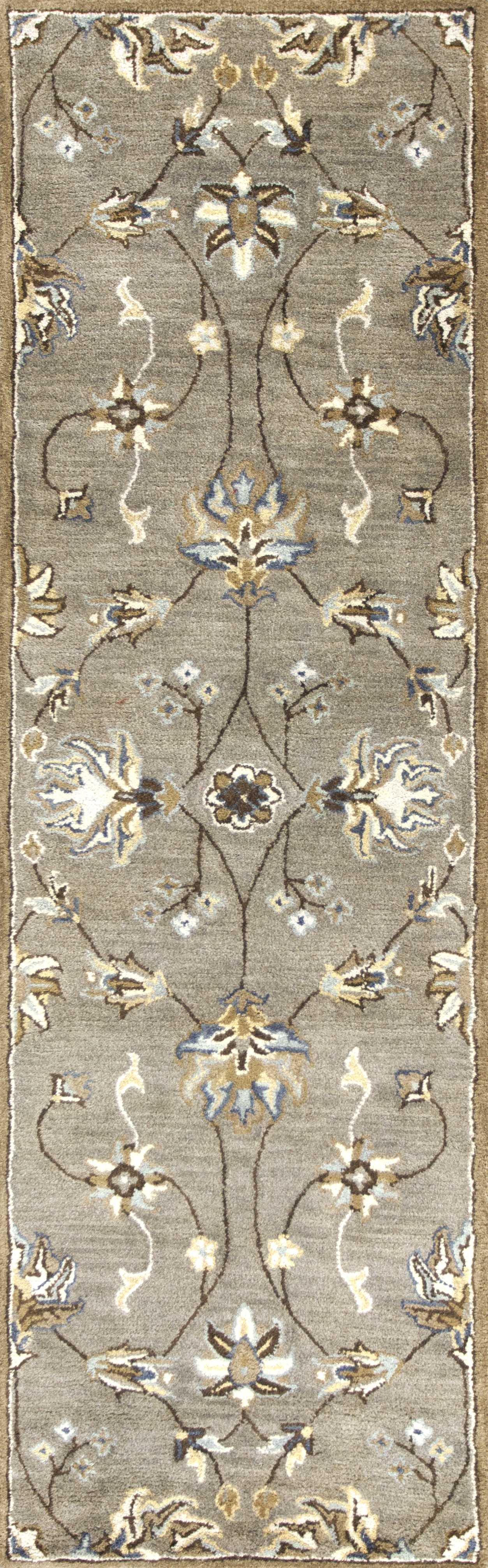 8' X 10' Gray Ivory And Brown Wool Floral Hand Tufted Area Rug-Area Rugs-DECOROLALA