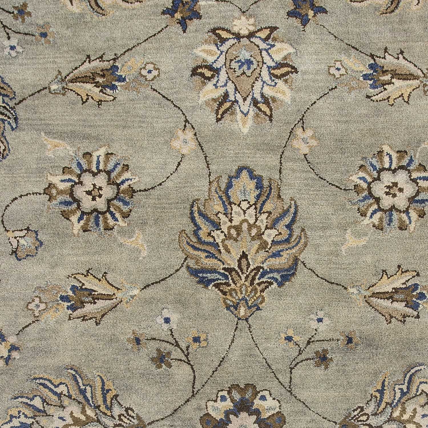 8' X 10' Gray Ivory And Brown Wool Floral Hand Tufted Area Rug-Area Rugs-DECOROLALA