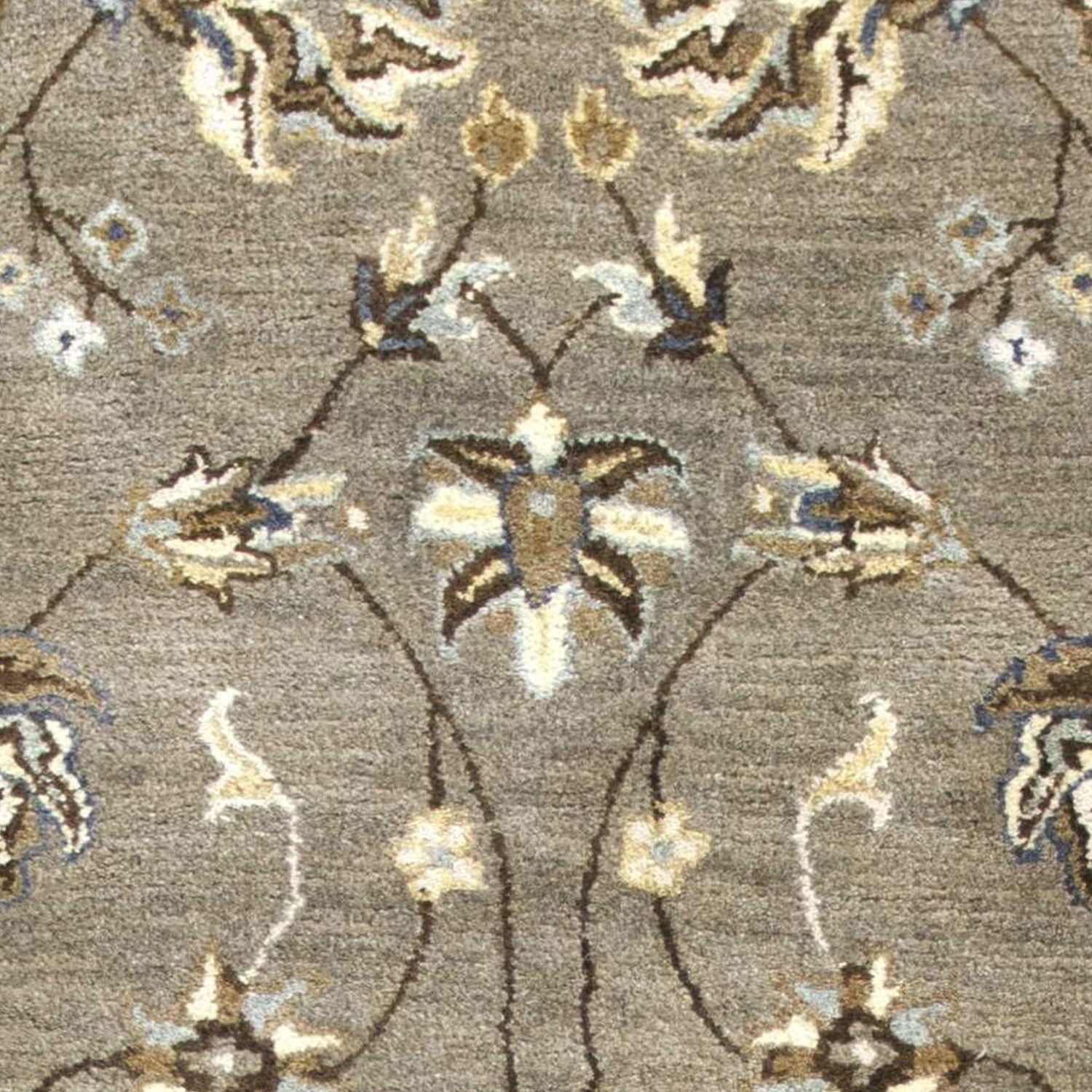 8' X 10' Gray Ivory And Brown Wool Floral Hand Tufted Area Rug-Area Rugs-DECOROLALA