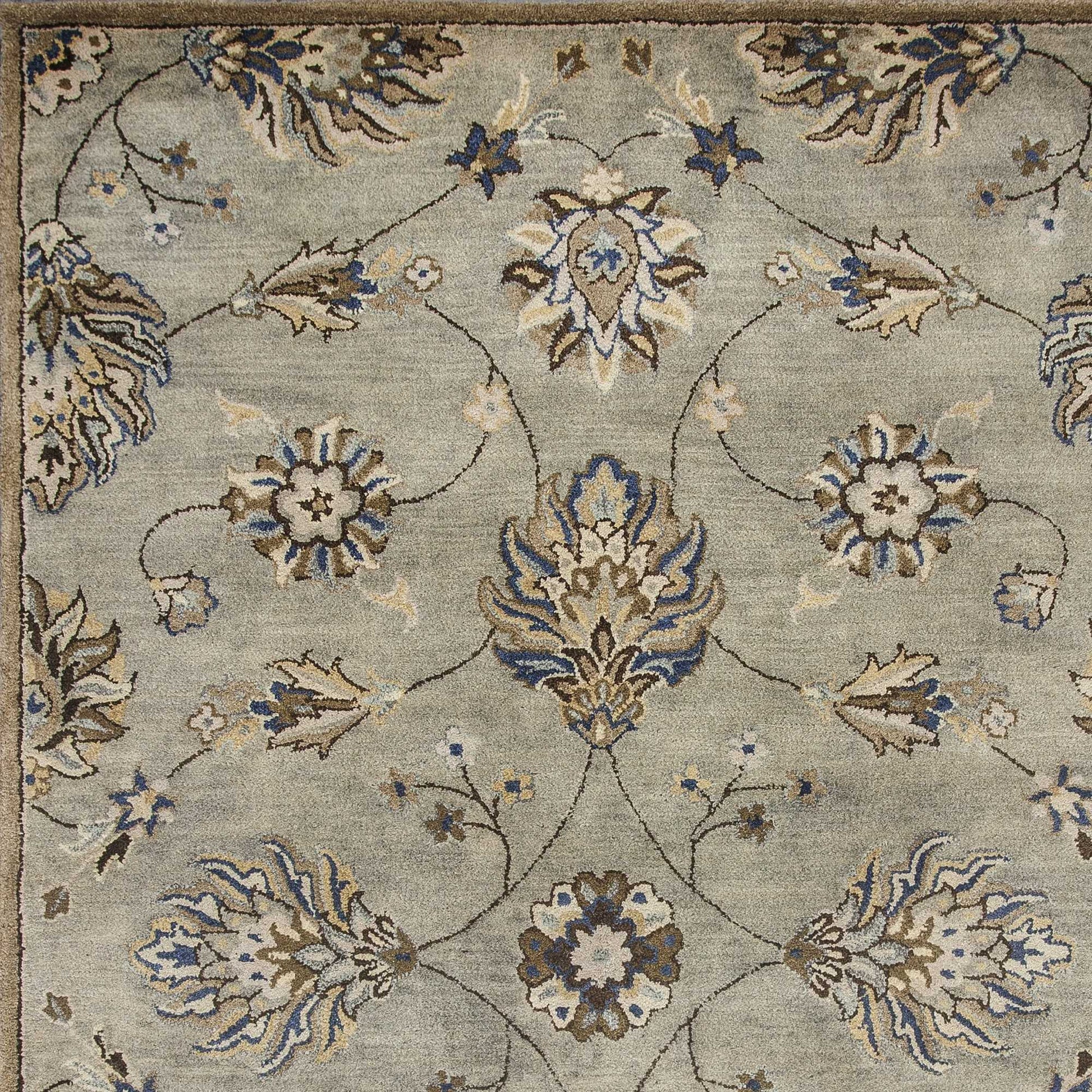 8' X 10' Gray Ivory And Brown Wool Floral Hand Tufted Area Rug-Area Rugs-DECOROLALA