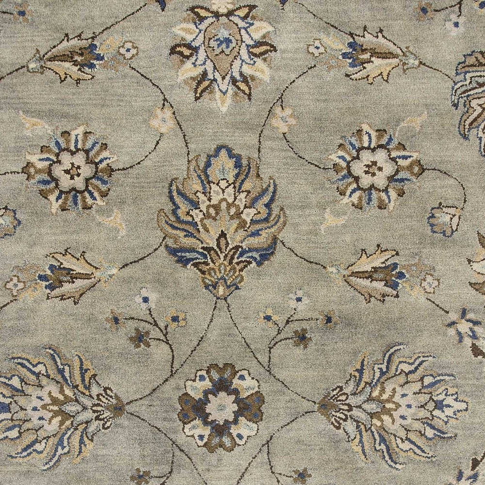 8' X 10' Gray Ivory And Brown Wool Floral Hand Tufted Area Rug-Area Rugs-DECOROLALA