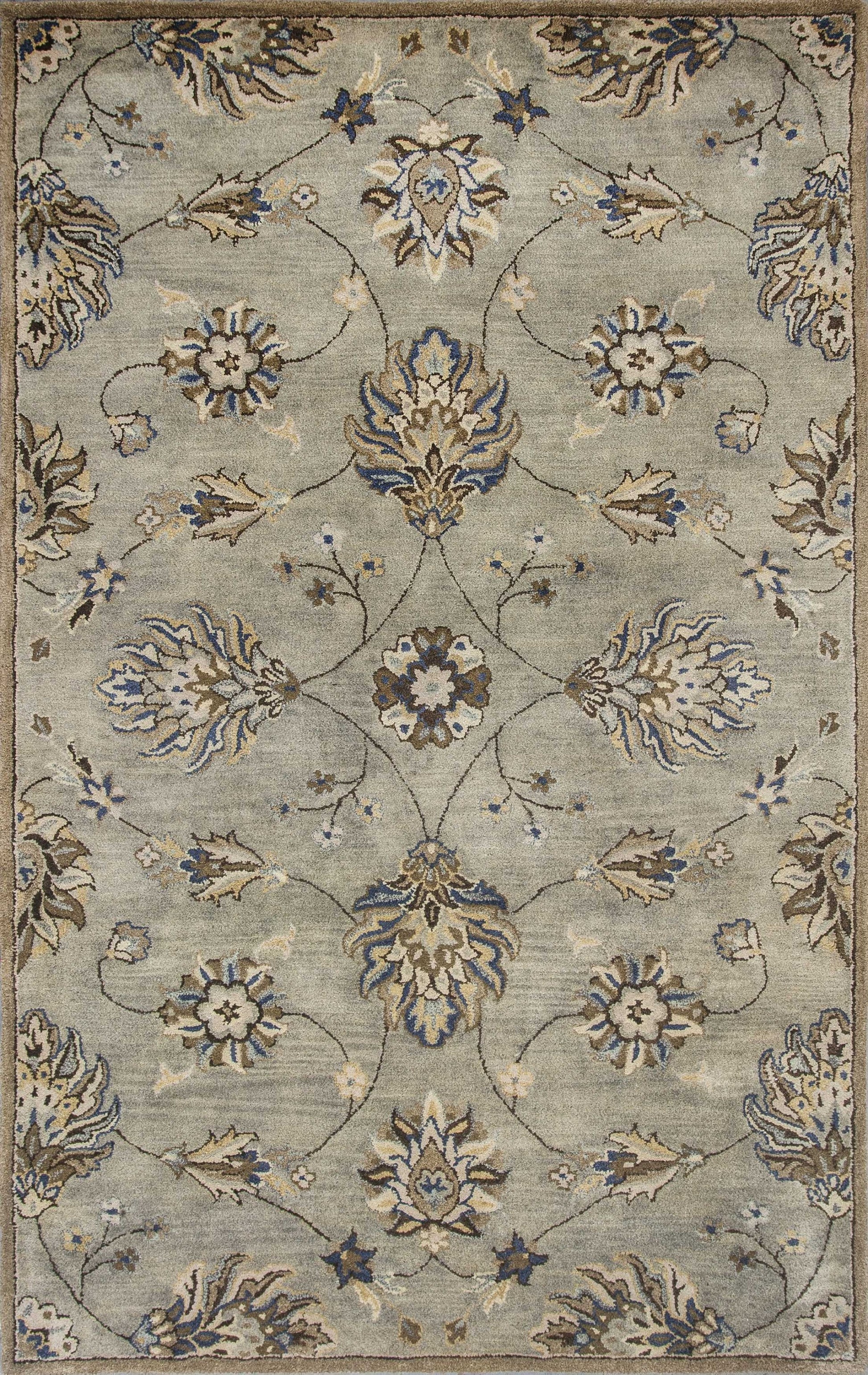 8' X 10' Gray Ivory And Brown Wool Floral Hand Tufted Area Rug-Area Rugs-DECOROLALA
