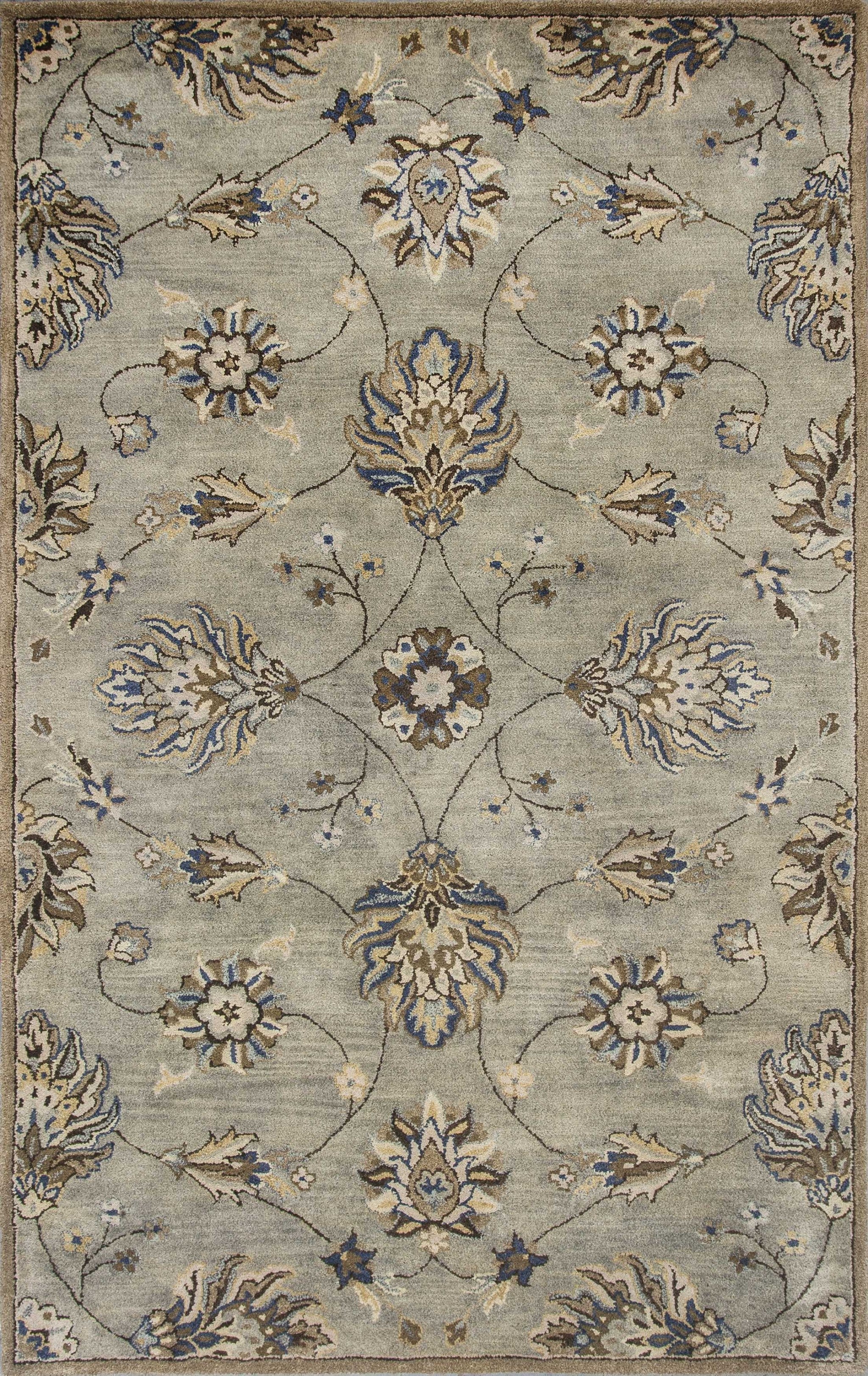8' X 10' Gray Ivory And Brown Wool Floral Hand Tufted Area Rug-Area Rugs-DECOROLALA
