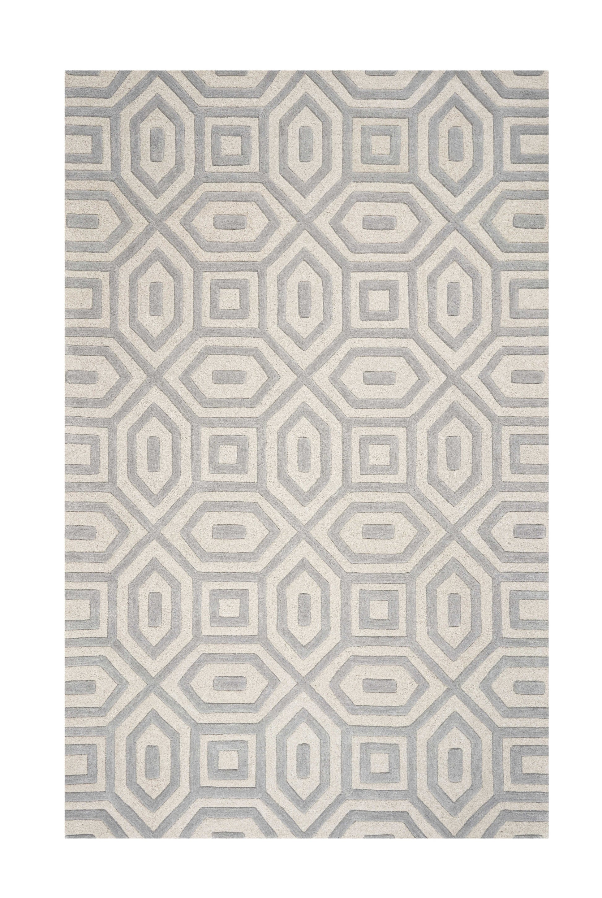 8' X 10' Gray Wool Geometric Hand Tufted Area Rug-Area Rugs-DECOROLALA