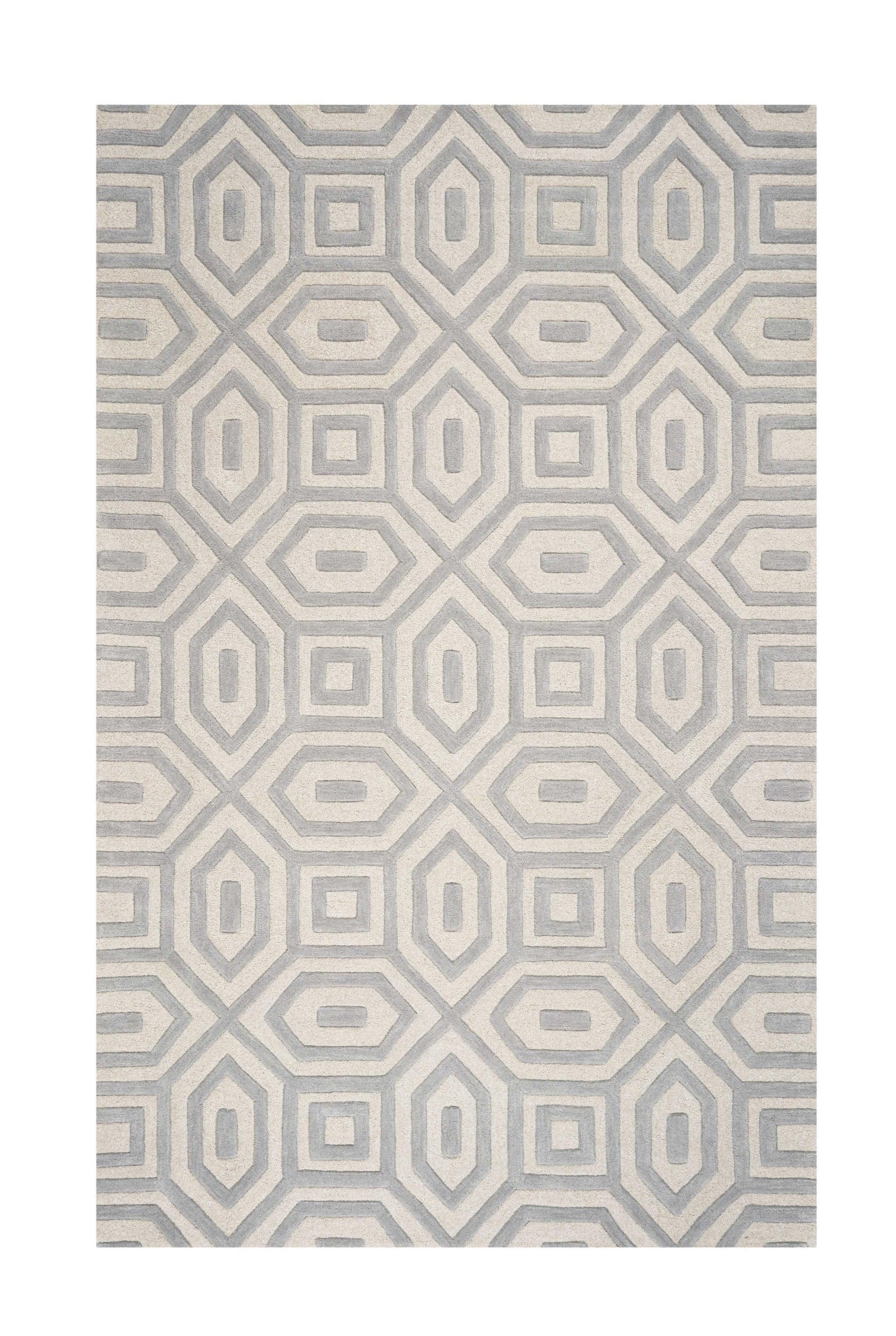8' X 10' Gray Wool Geometric Hand Tufted Area Rug-Area Rugs-DECOROLALA