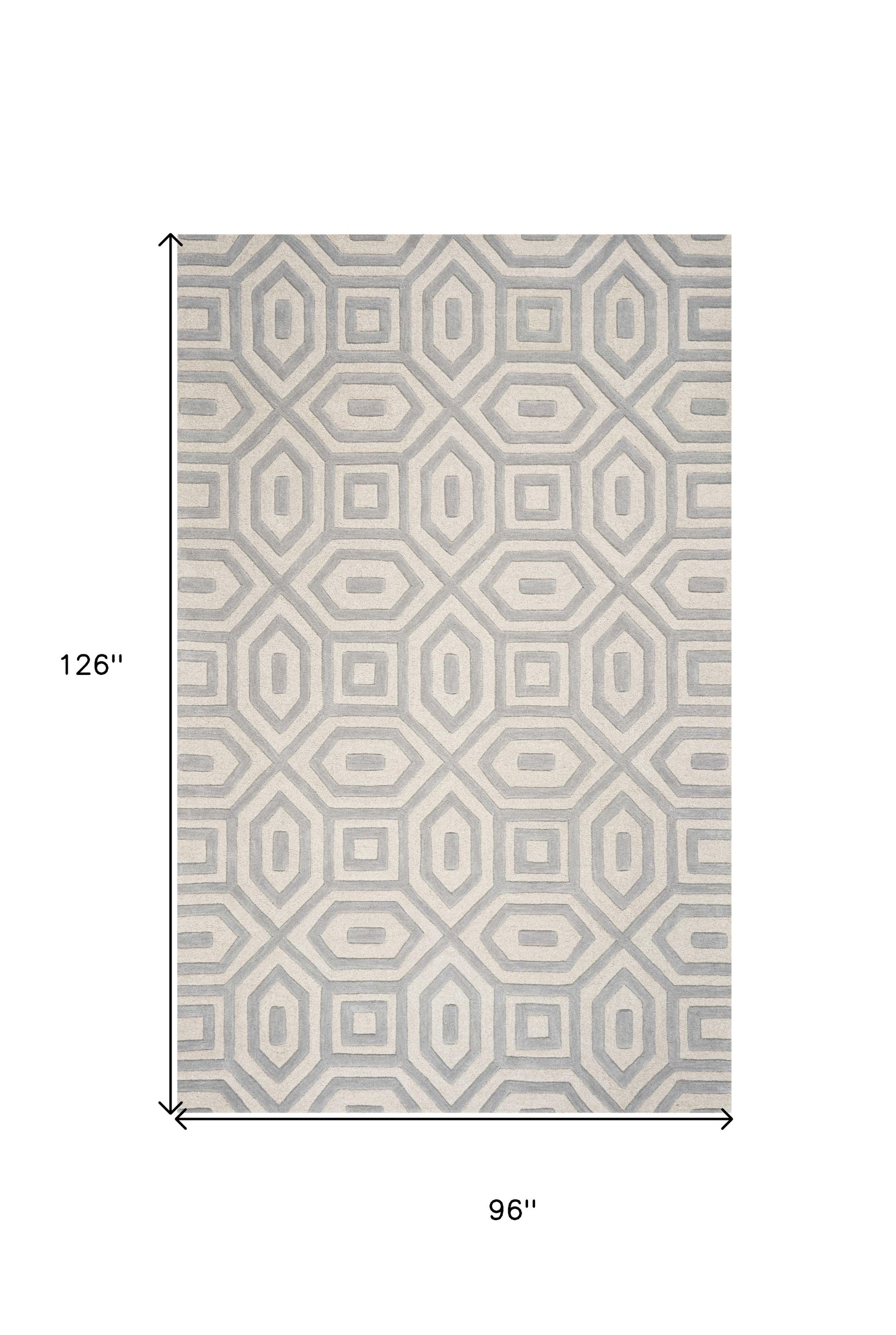 8' X 10' Gray Wool Geometric Hand Tufted Area Rug-Area Rugs-DECOROLALA