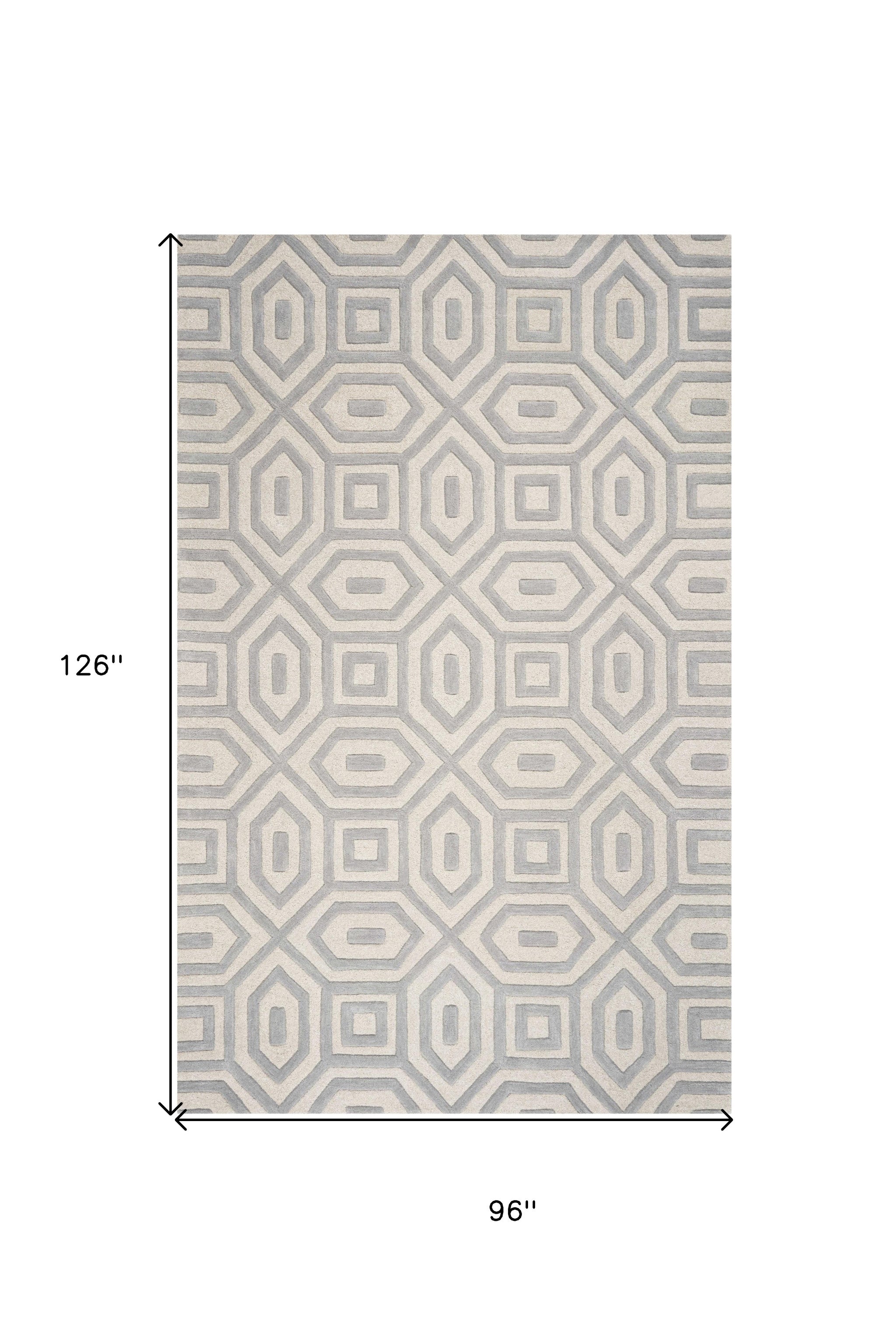 8' X 10' Gray Wool Geometric Hand Tufted Area Rug-Area Rugs-DECOROLALA