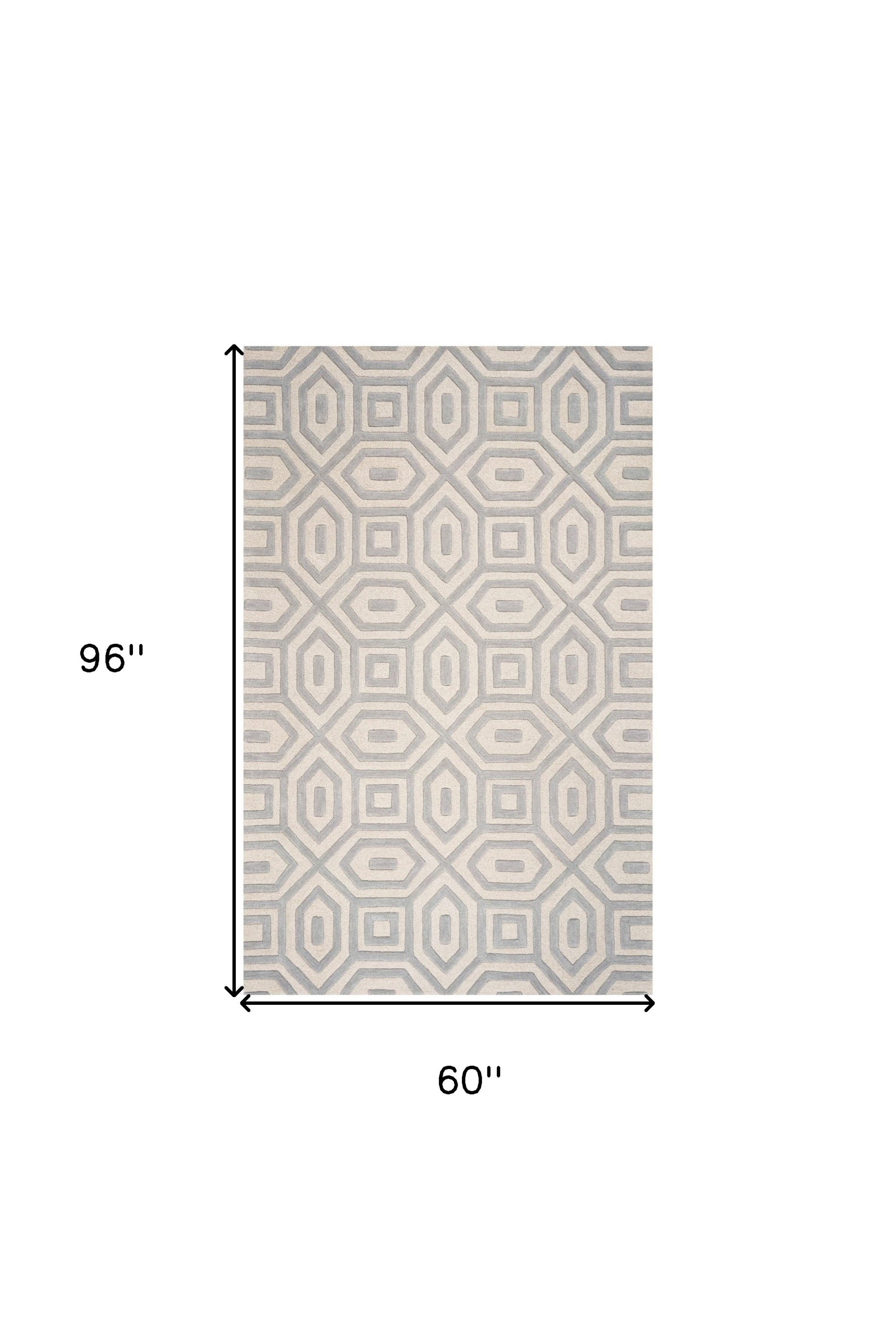8' X 10' Gray Wool Geometric Hand Tufted Area Rug-Area Rugs-DECOROLALA
