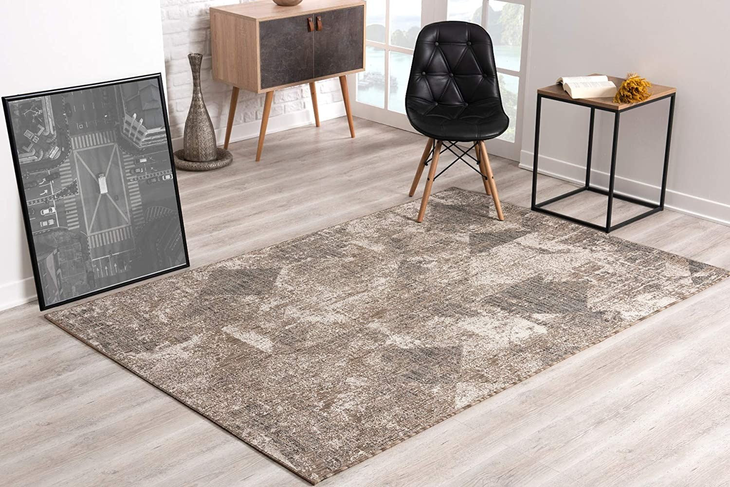 8' X 10' Gray and Ivory Abstract Area Rug-Area Rugs-DECOROLALA