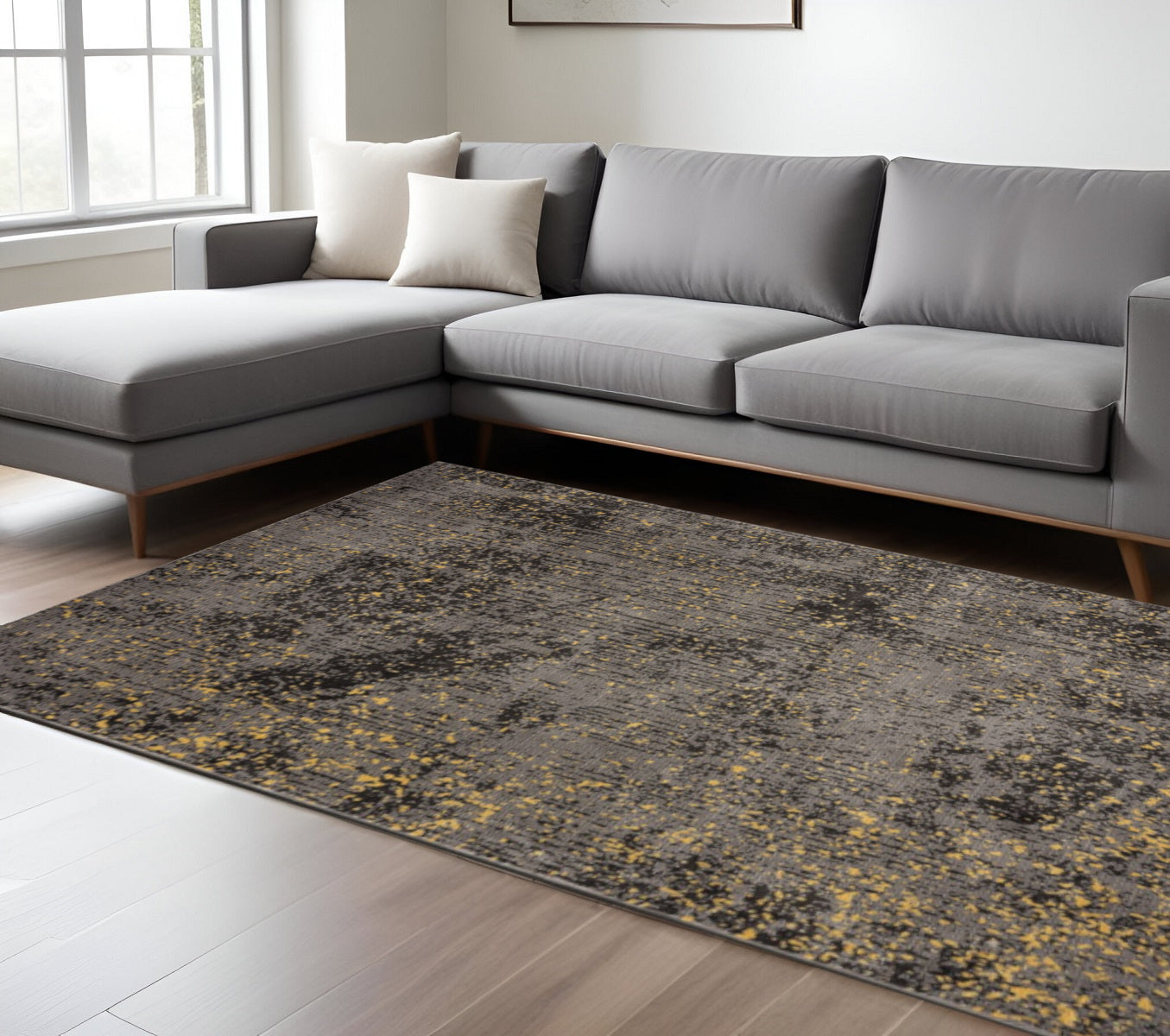 8' X 10' Gray and Yellow Abstract Sprinkle Area Rug-Area Rugs-DECOROLALA