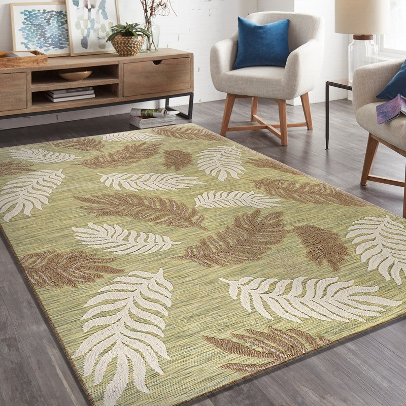 8' X 10' Green And Ivory Indoor Outdoor Area Rug-Outdoor Rugs-DECOROLALA