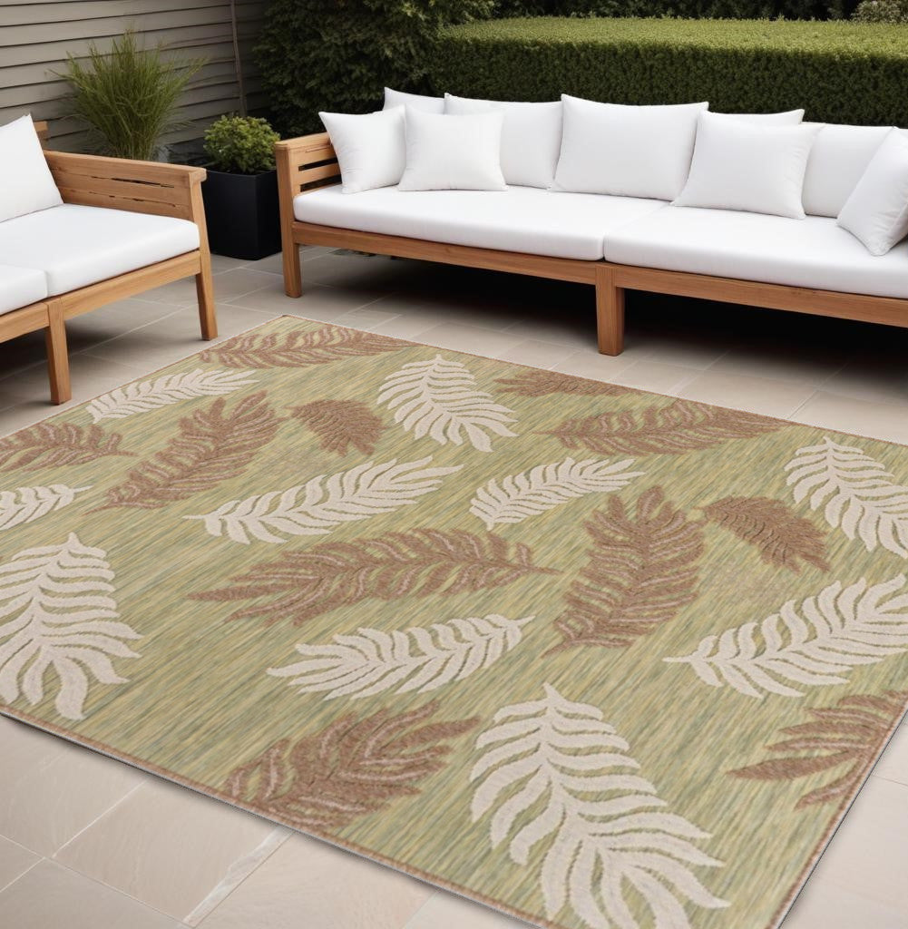 8' X 10' Green And Ivory Indoor Outdoor Area Rug-Outdoor Rugs-DECOROLALA