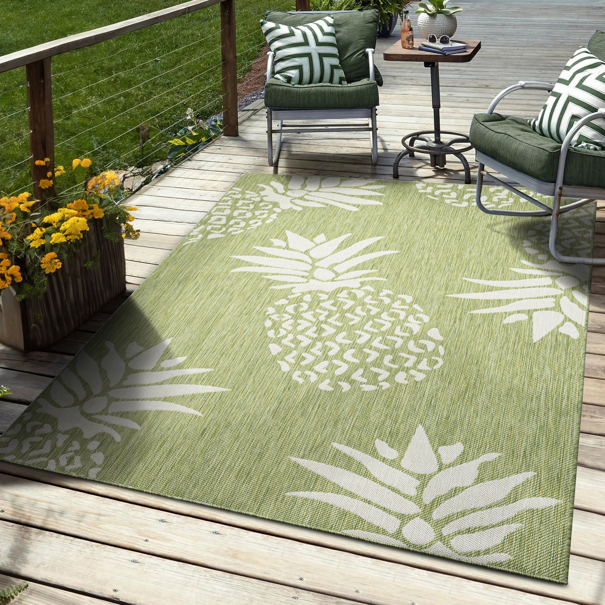 8' X 10' Green Indoor Outdoor Area Rug-Outdoor Rugs-DECOROLALA