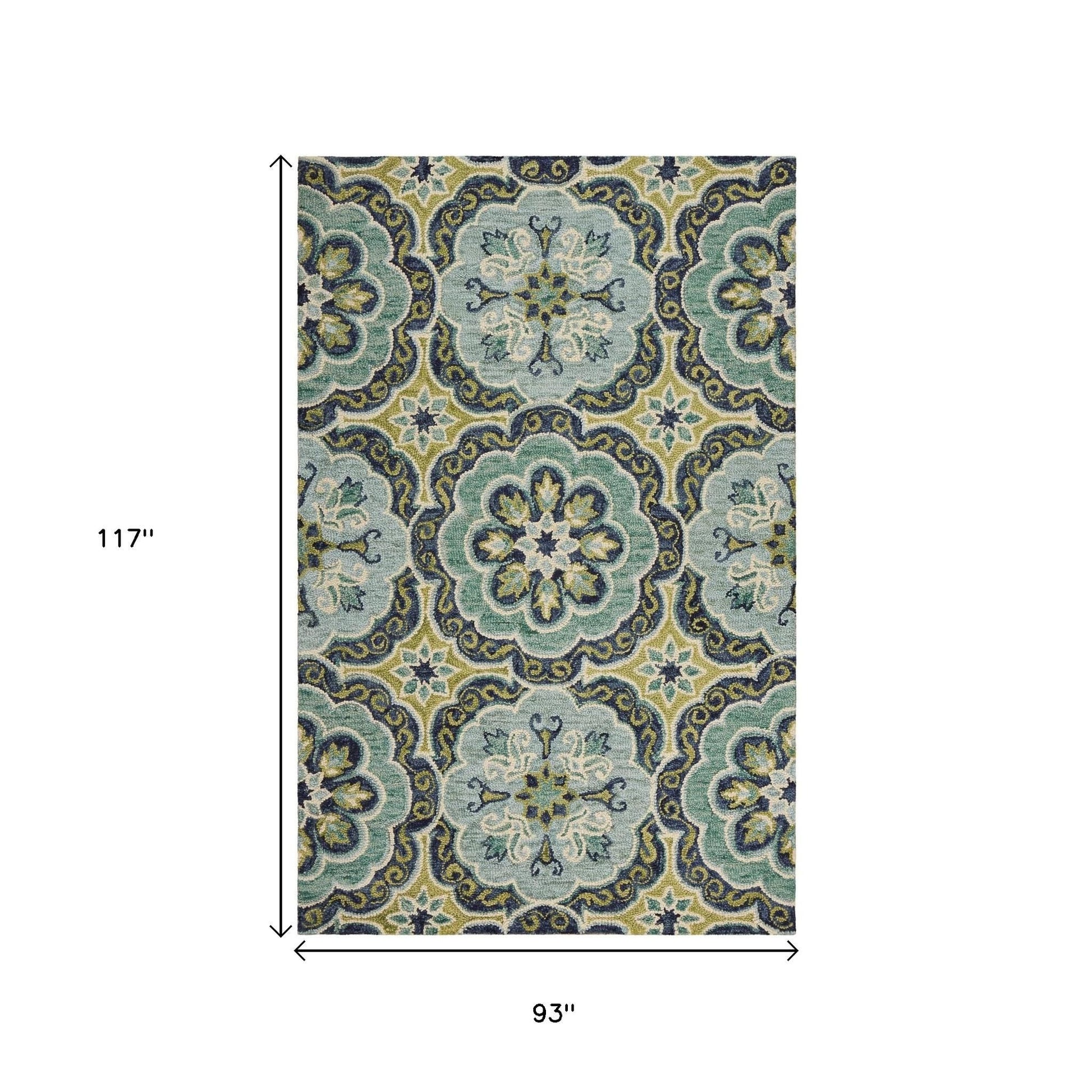 8' X 10' Green Wool Geometric Hand Tufted Area Rug-Area Rugs-DECOROLALA