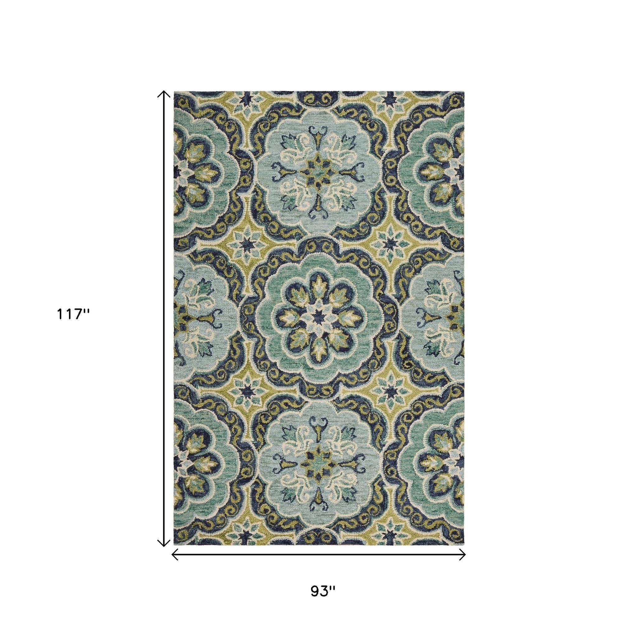 8' X 10' Green Wool Geometric Hand Tufted Area Rug-Area Rugs-DECOROLALA