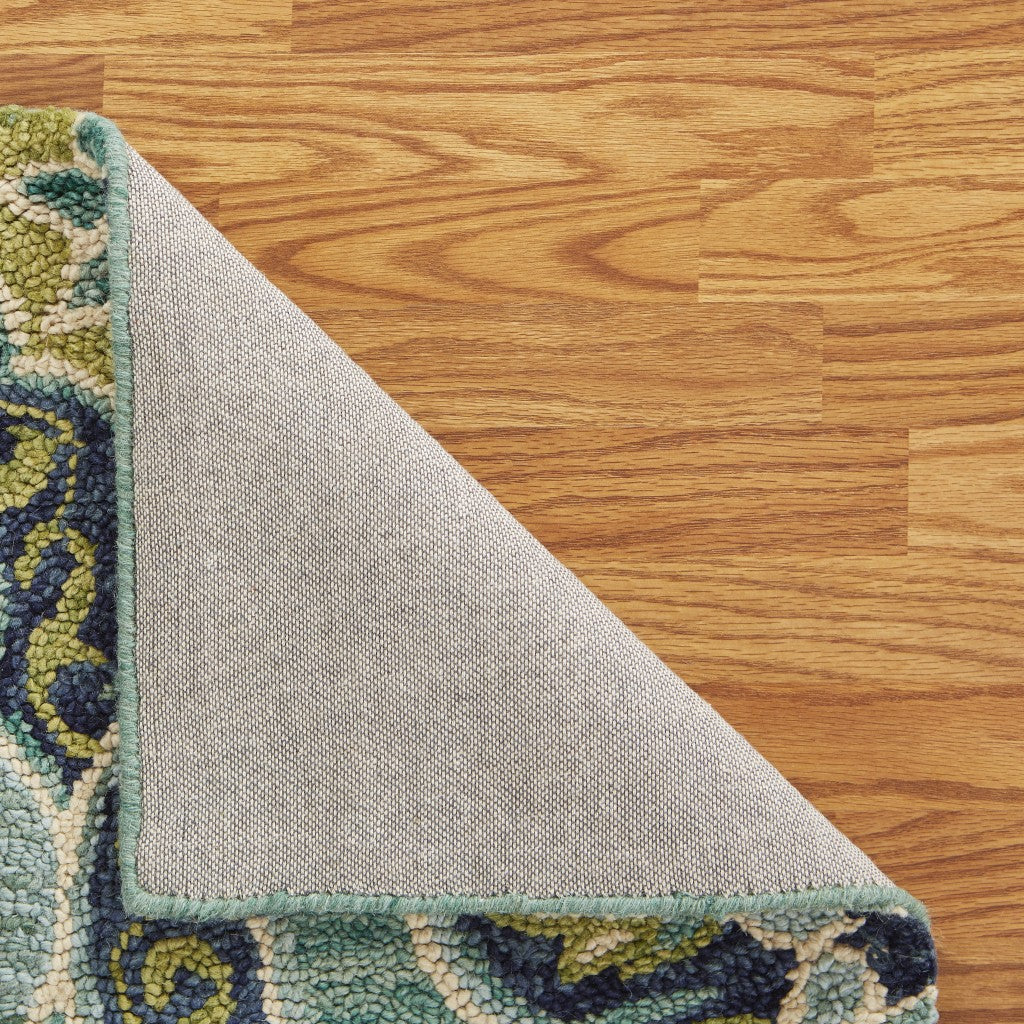 8' X 10' Green Wool Geometric Hand Tufted Area Rug-Area Rugs-DECOROLALA